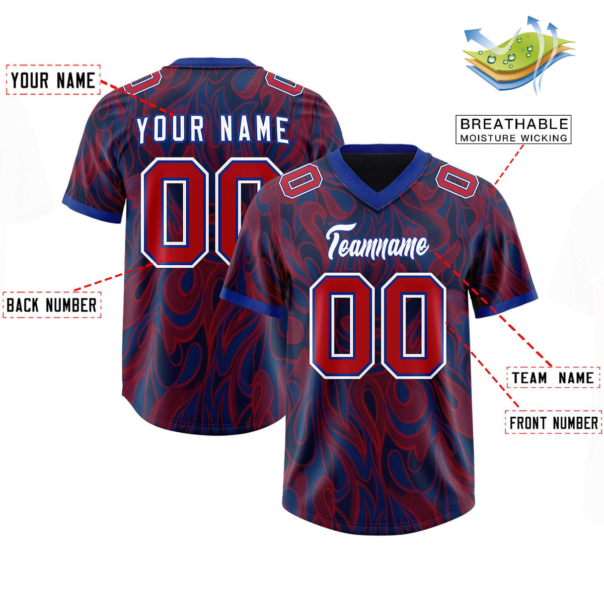 Custom Navy Personalized Printed Graffiti Pattern Design Authentic American Football Jersey