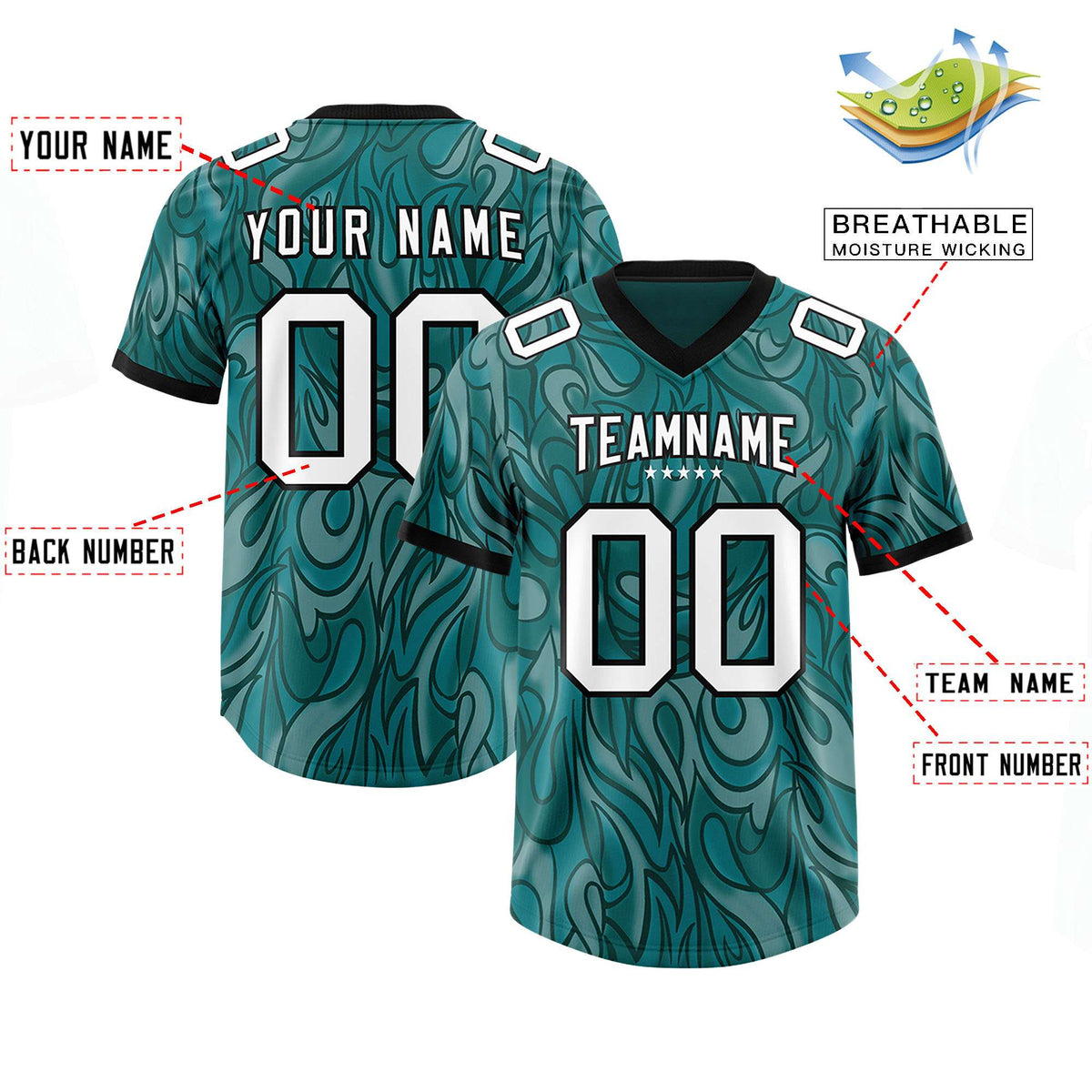 Custom Aqua Personalized Printed Graffiti Pattern Design Authentic American Football Jersey