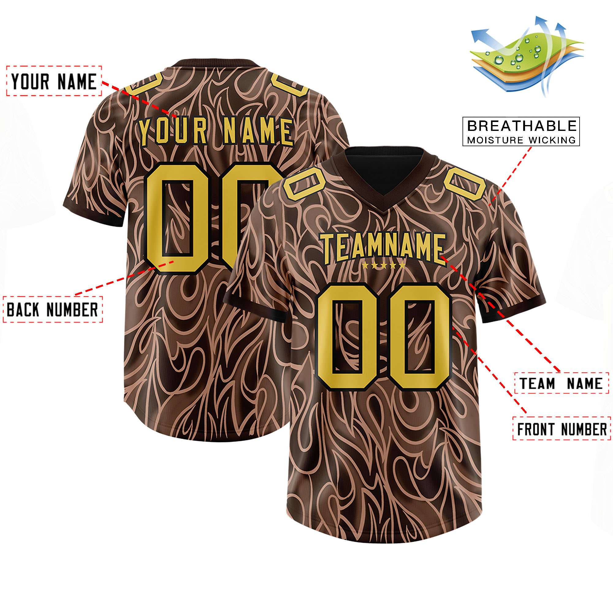 Custom Brown Personalized Printed Graffiti Pattern Design Authentic American Football Jersey