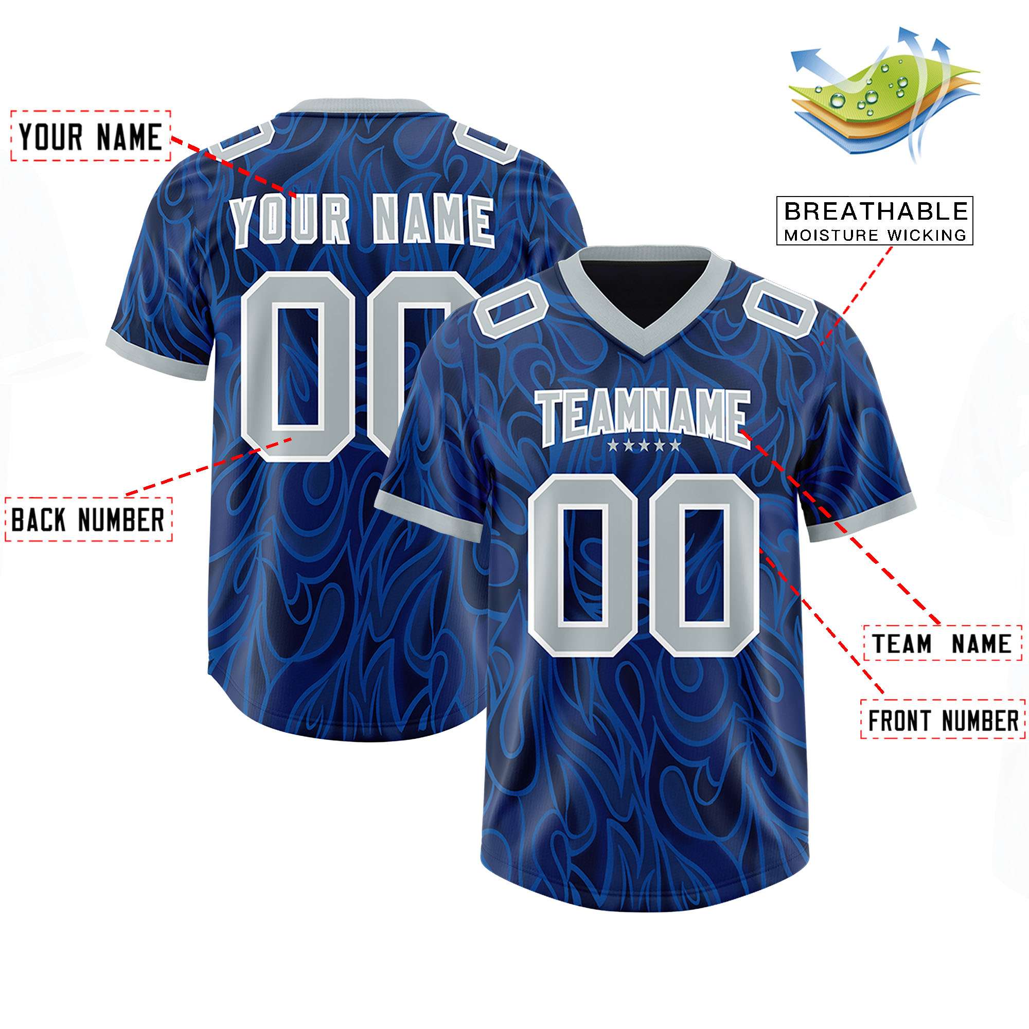 Custom Navy Personalized Printed Graffiti Pattern Design Authentic American Football Jersey