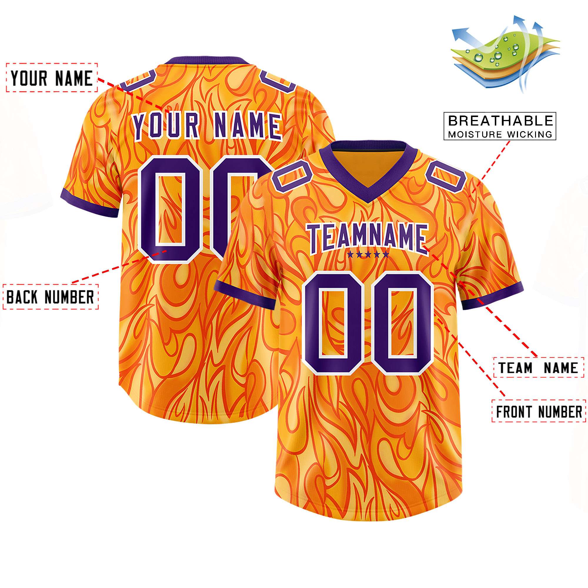 Custom Yellow Personalized Printed Graffiti Pattern Design Authentic American Football Jersey