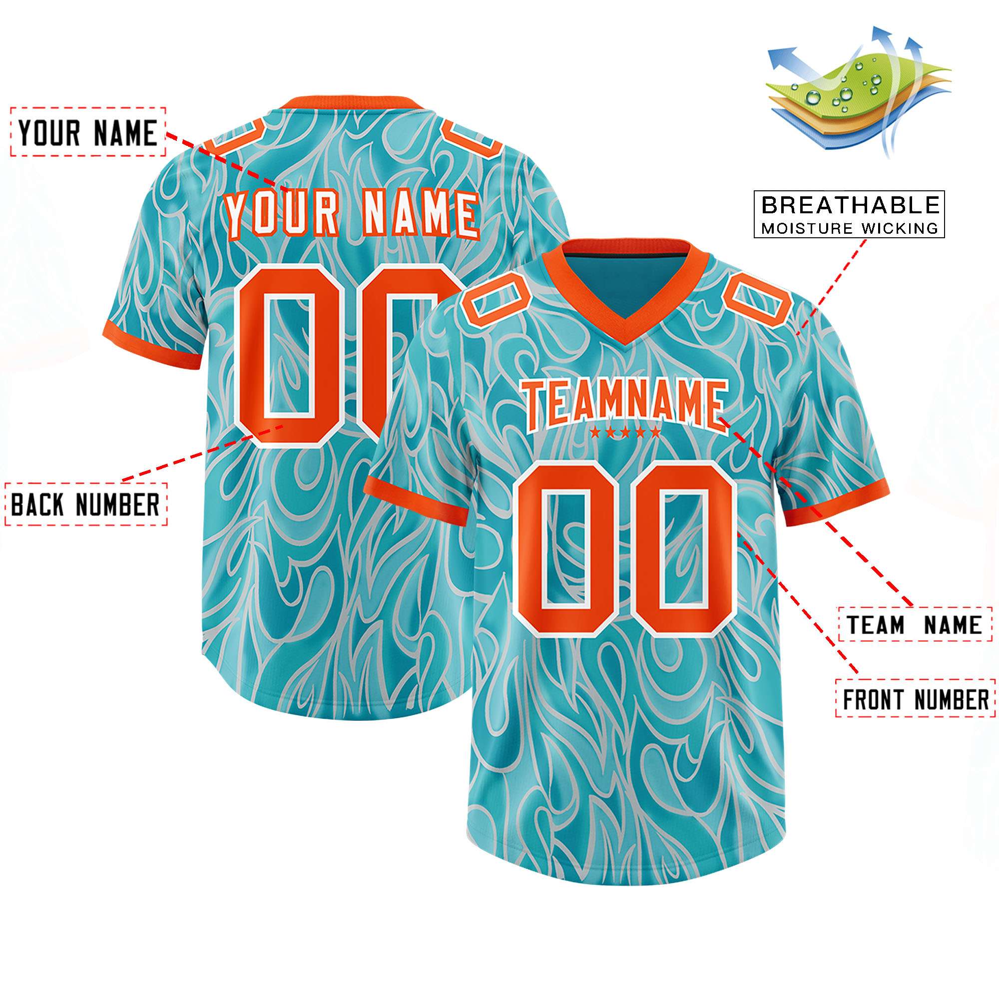 Custom Teal Personalized Printed Graffiti Pattern Design Authentic American Football Jersey