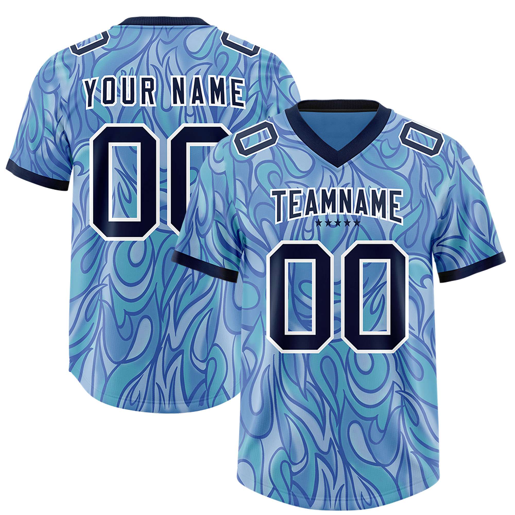 Custom Light Blue Personalized Printed Graffiti Pattern Design Authentic American Football Jersey