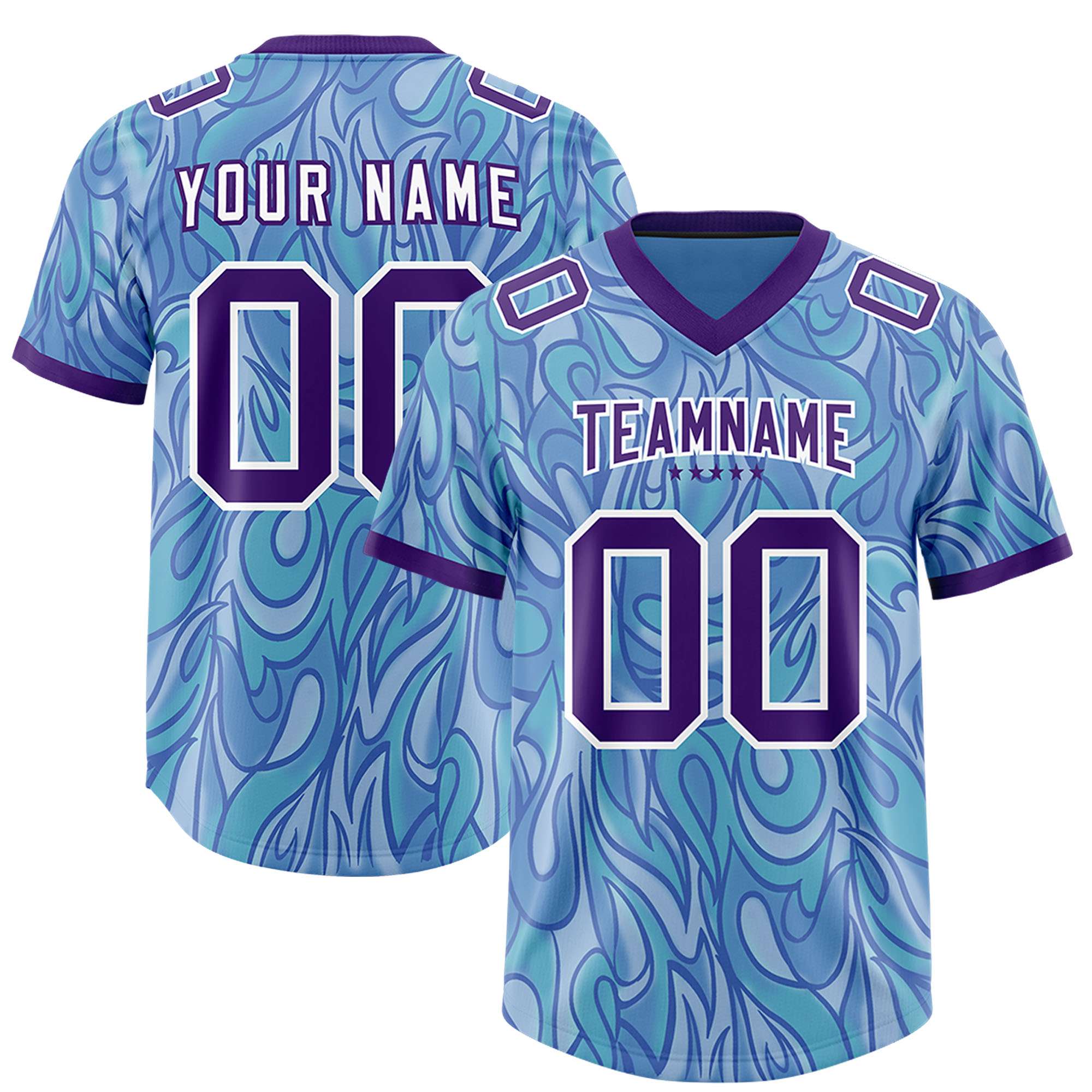 Custom Light Blue Personalized Printed Graffiti Pattern Design Authentic American Football Jersey
