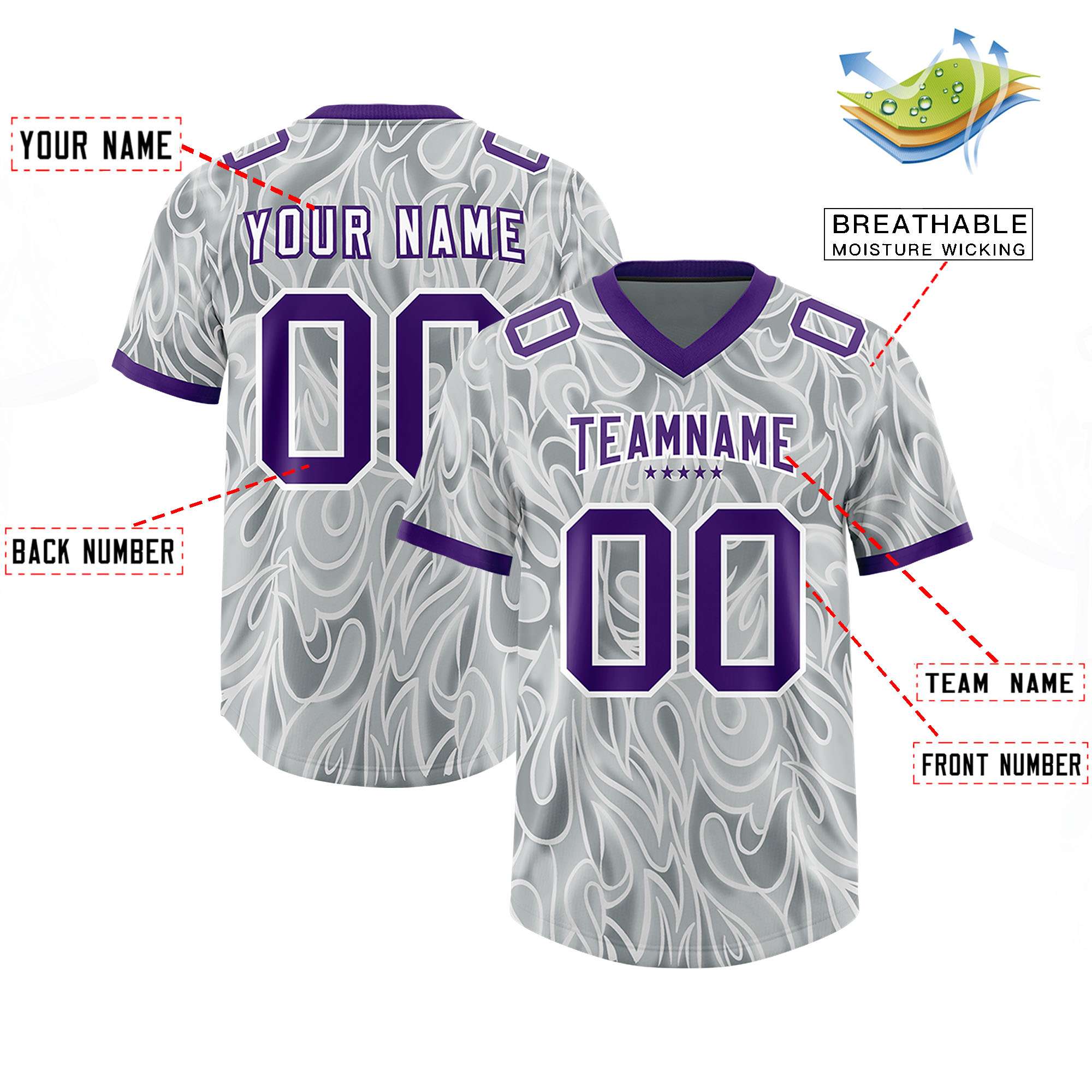 Custom Grey Personalized Printed Graffiti Pattern Design Authentic American Football Jersey