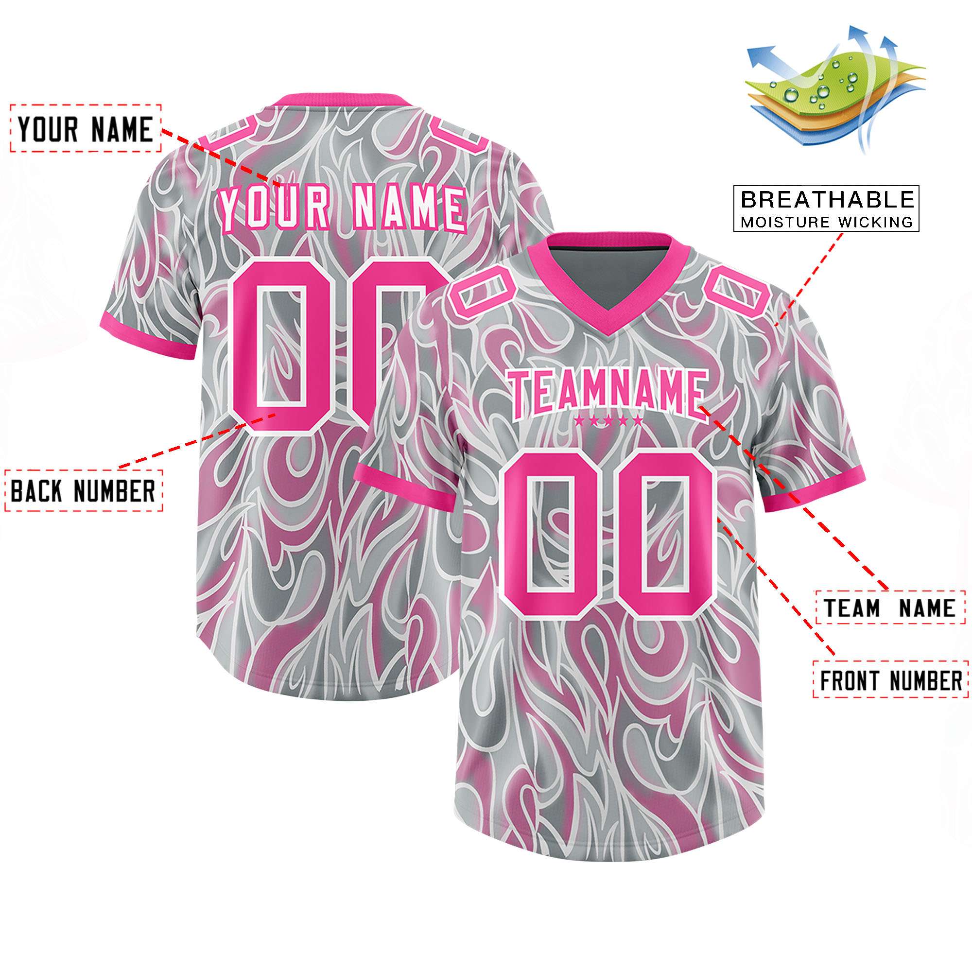 Custom Grey Personalized Printed Graffiti Pattern Design Authentic American Football Jersey