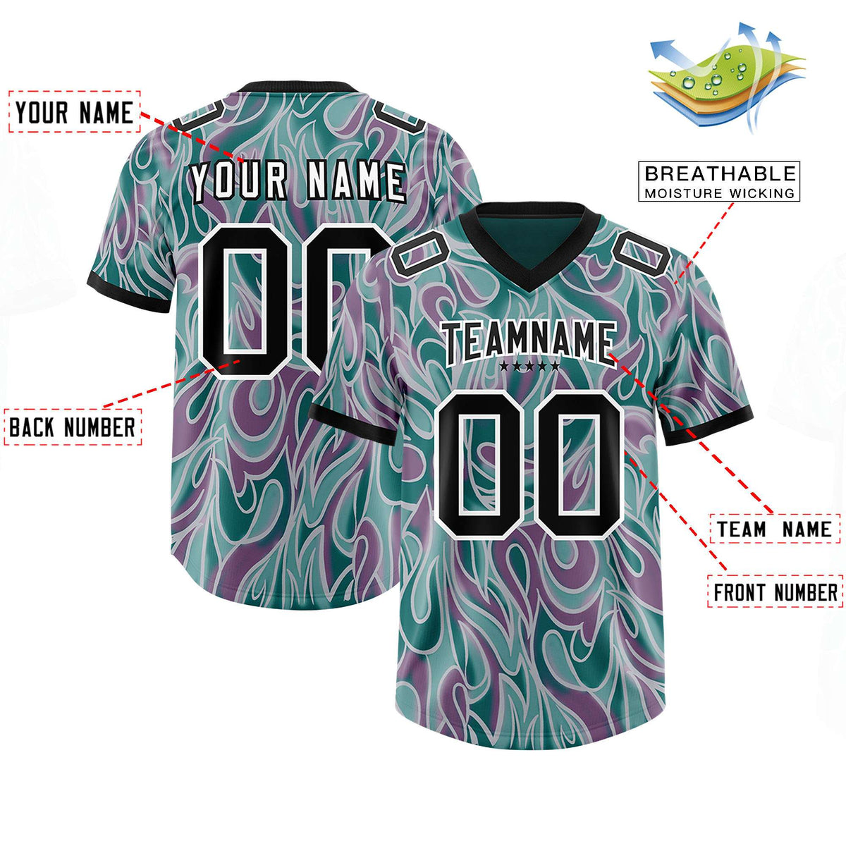 Custom Aqua Personalized Printed Graffiti Pattern Design Authentic American Football Jersey