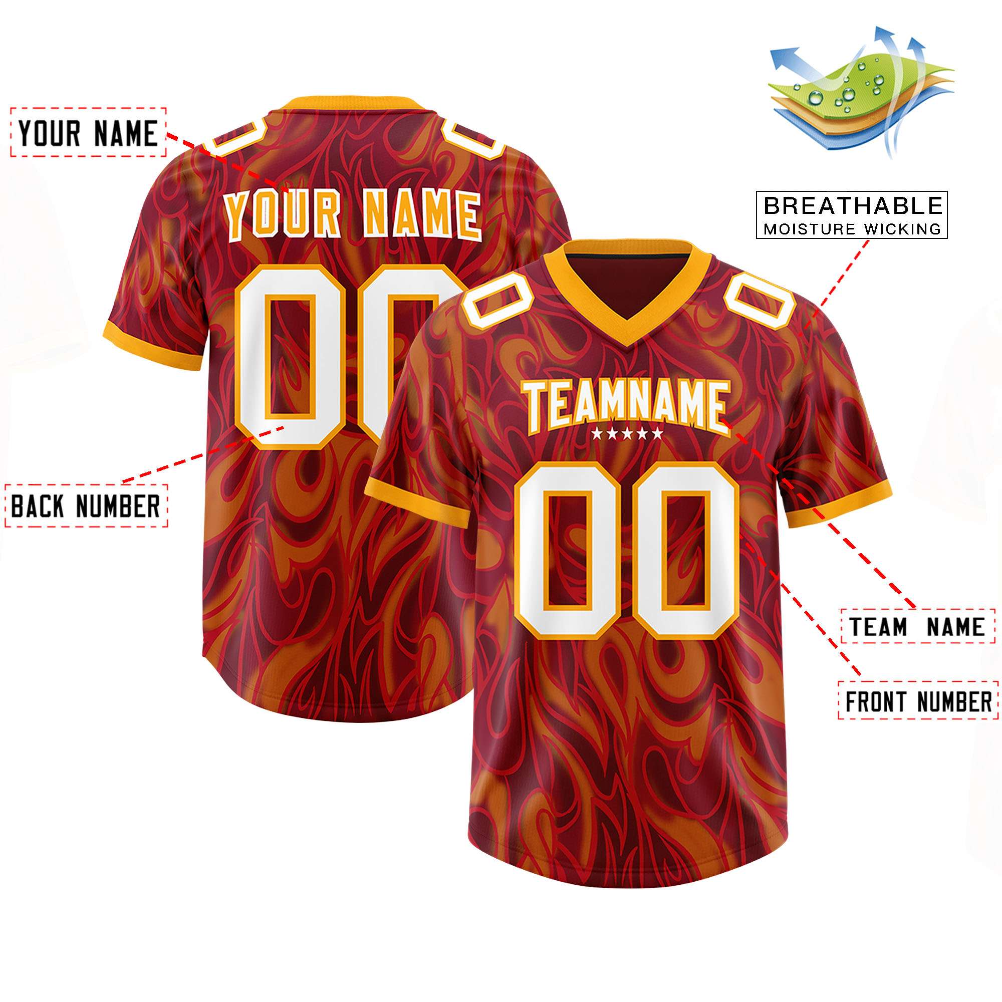 Custom Crimson Personalized Printed Graffiti Pattern Design Authentic American Football Jersey