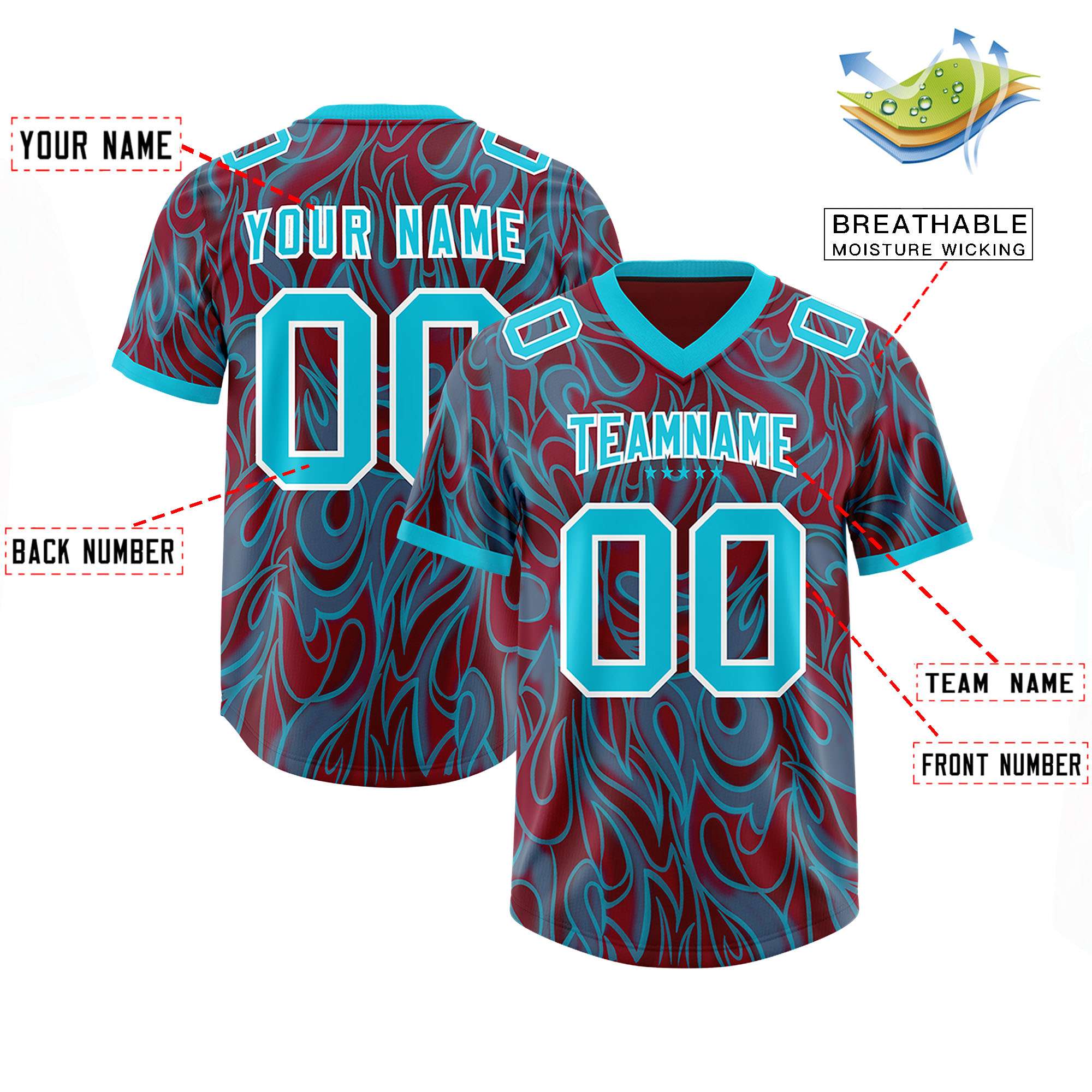 Custom Crimson Personalized Printed Graffiti Pattern Design Authentic American Football Jersey