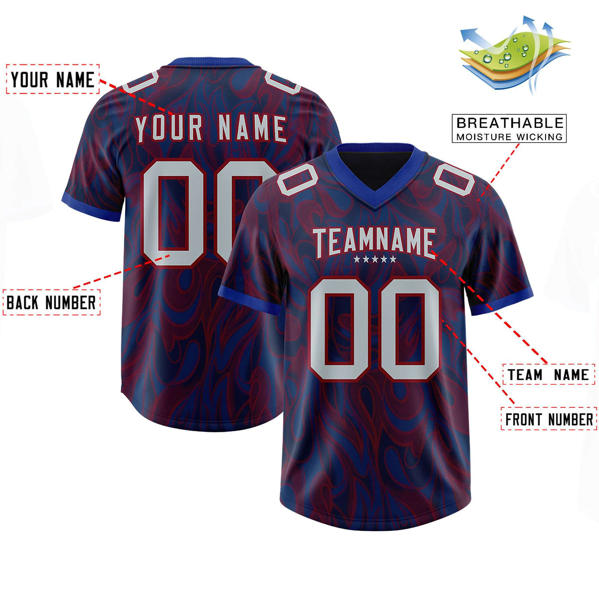 Custom Navy Personalized Printed Graffiti Pattern Design Authentic American Football Jersey