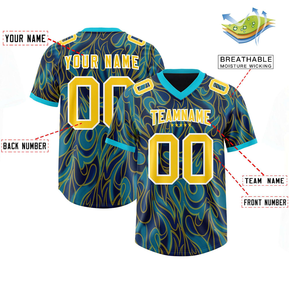 Custom Navy Personalized Printed Graffiti Pattern Design Authentic American Football Jersey