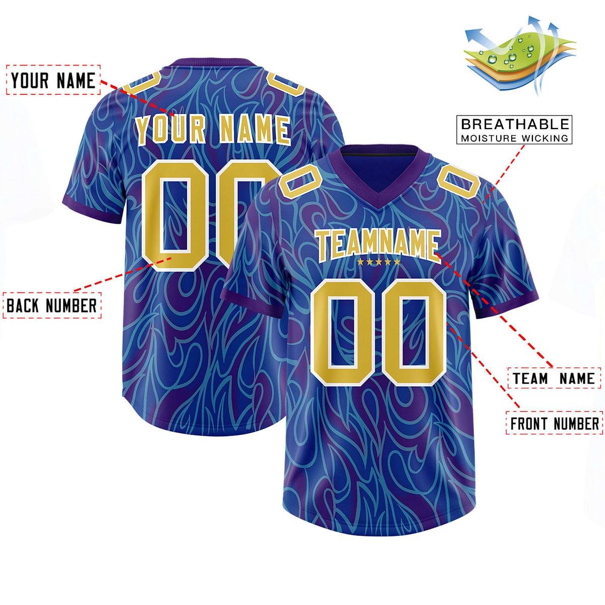 Custom Royal Personalized Printed Graffiti Pattern Design Authentic American Football Jersey