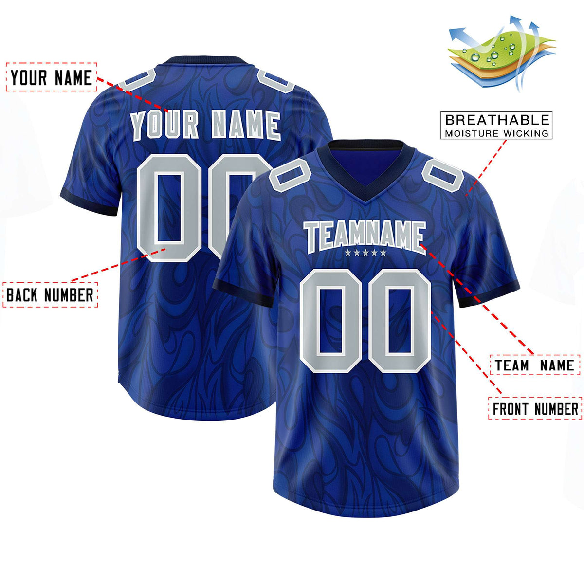 Custom Royal Personalized Printed Graffiti Pattern Design Authentic American Football Jersey