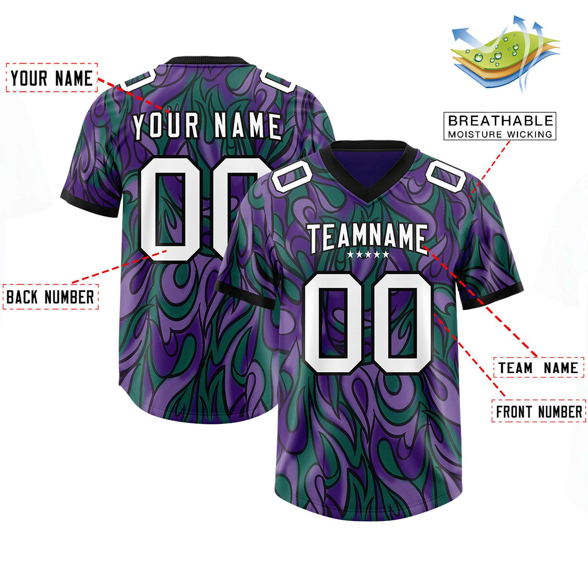 Custom Purple Personalized Printed Graffiti Pattern Design Authentic American Football Jersey