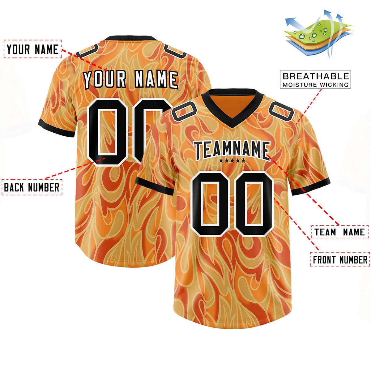 Custom Gold Orange Personalized Printed Graffiti Pattern Design Authentic American Football Jersey