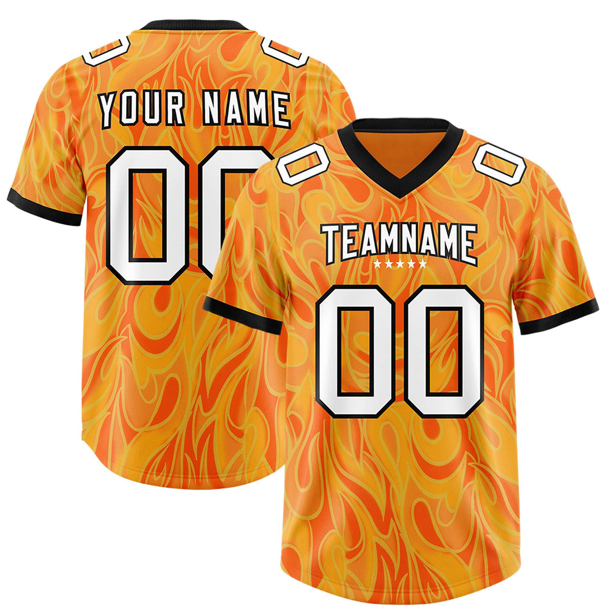 Custom Gold Orange Personalized Printed Graffiti Pattern Design Authentic American Football Jersey