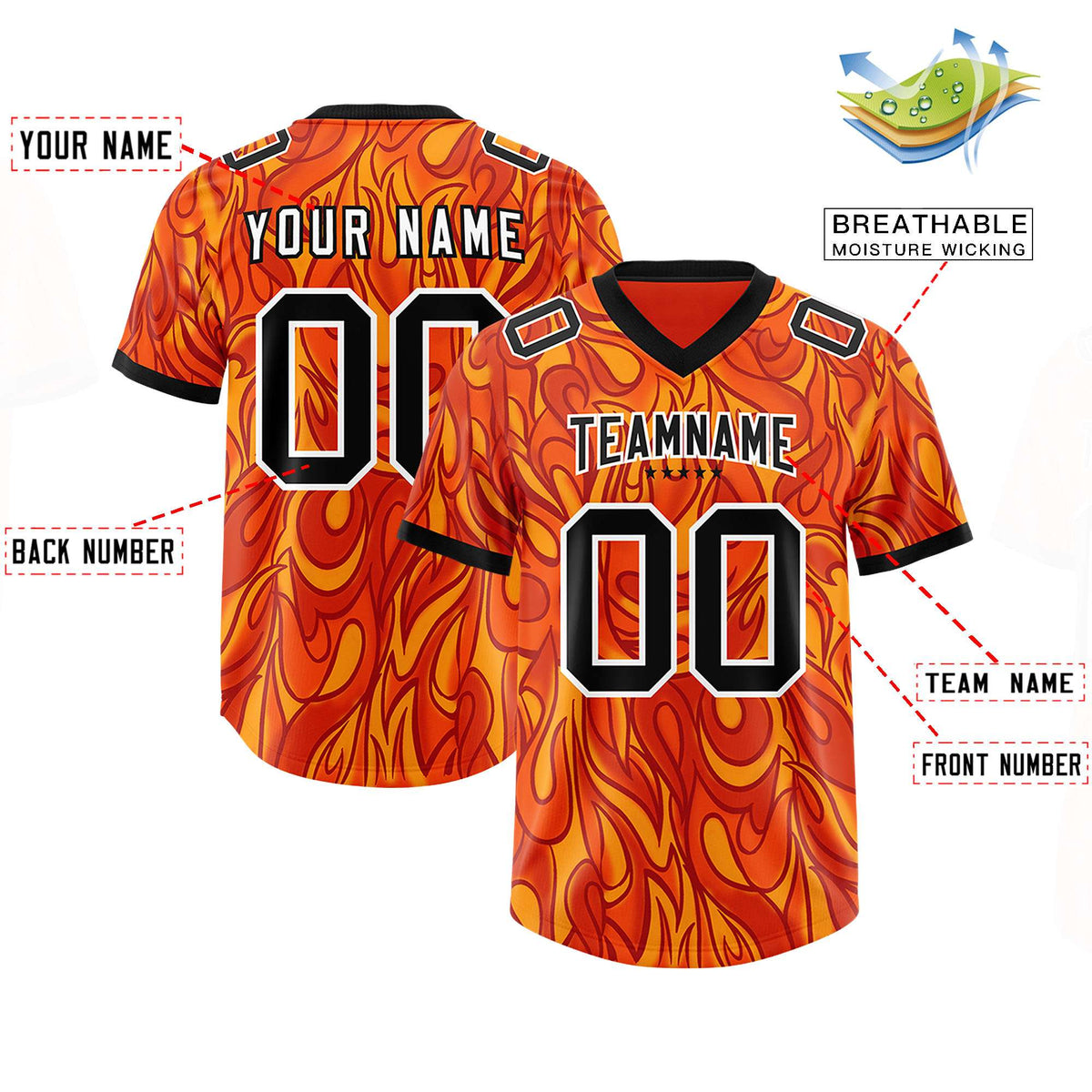 Custom Orange Personalized Printed Graffiti Pattern Design Authentic American Football Jersey