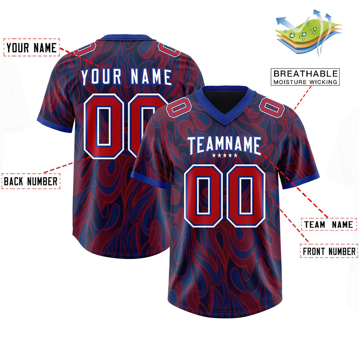 Custom Navy Personalized Printed Graffiti Pattern Design Authentic American Football Jersey