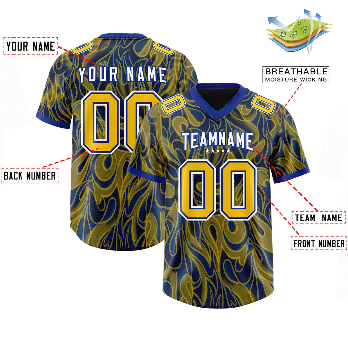 Custom Royal Personalized Printed Graffiti Pattern Design Authentic American Football Jersey