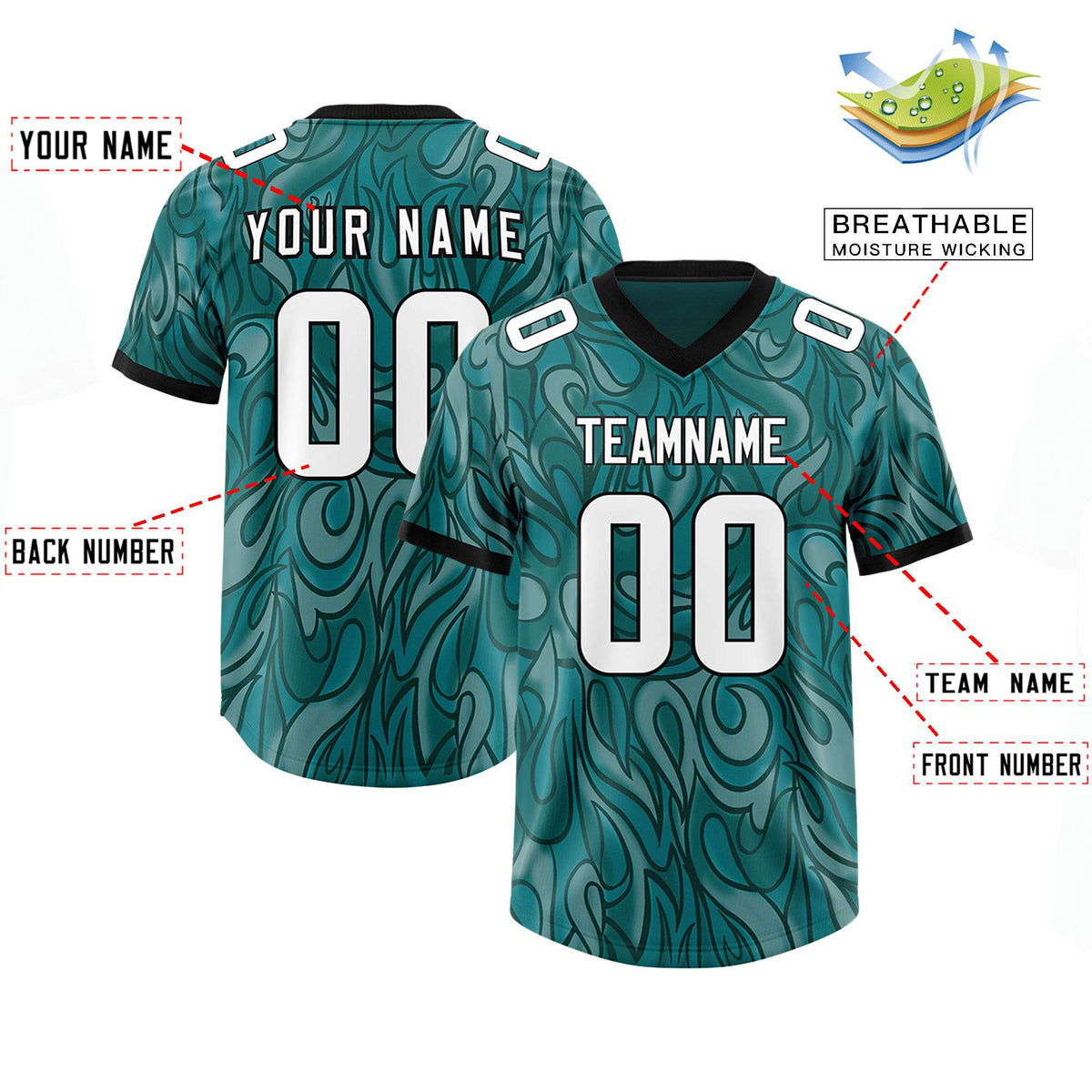 Custom Aqua Personalized Printed Graffiti Pattern Design Authentic American Football Jersey