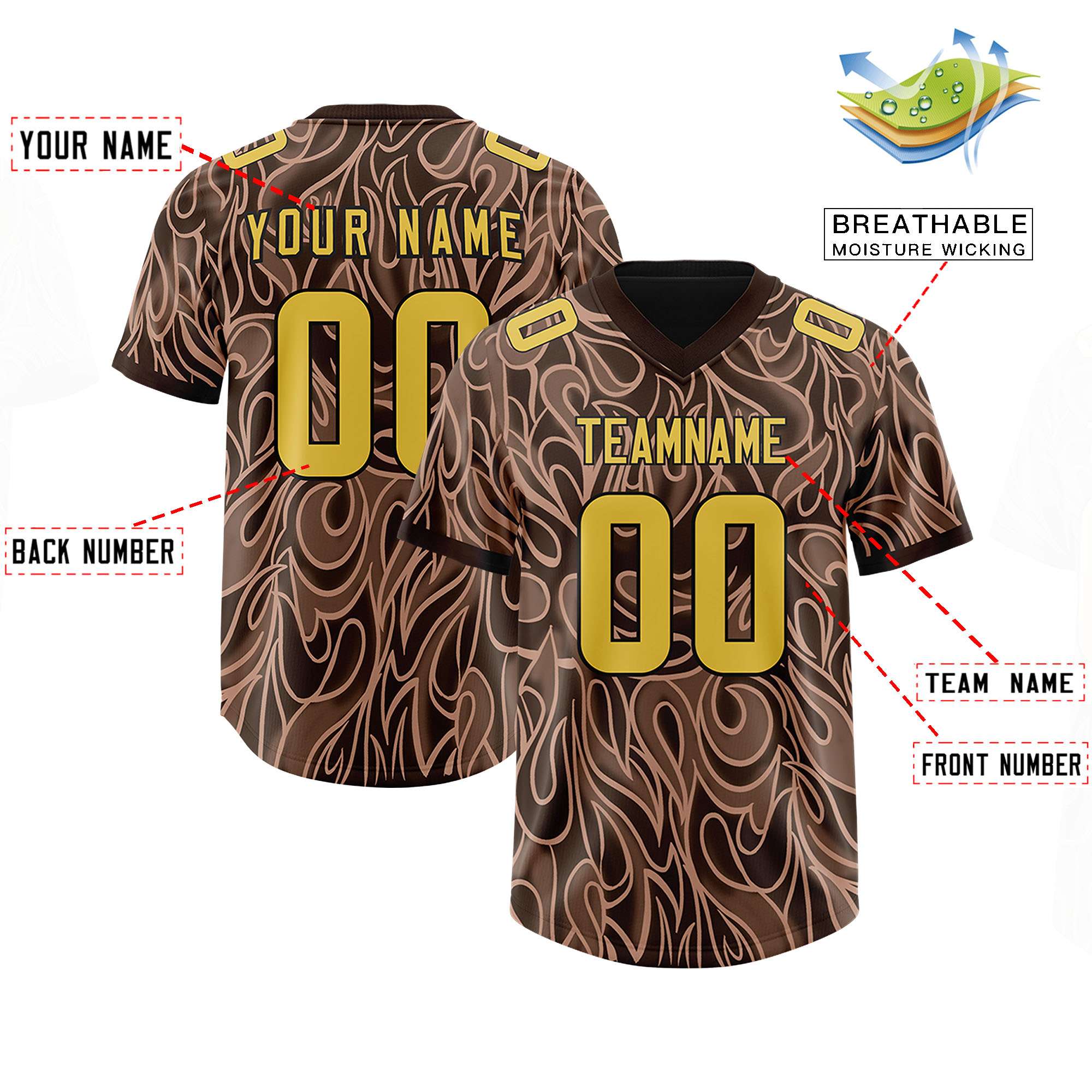 Custom Brown Personalized Printed Graffiti Pattern Design Authentic American Football Jersey