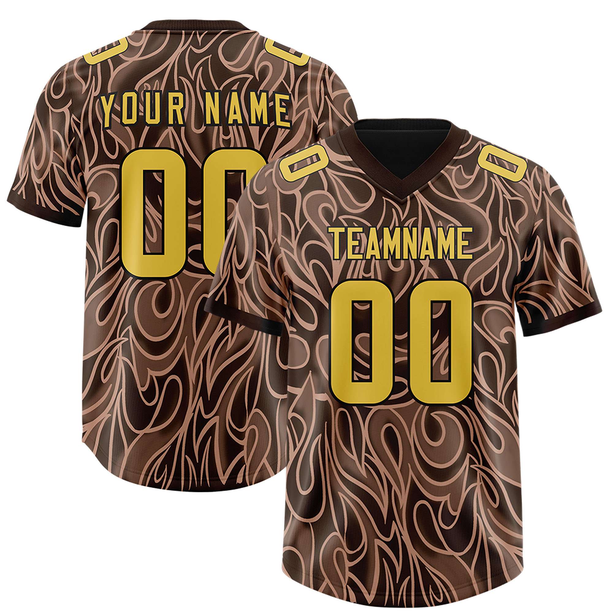Custom Brown Personalized Printed Graffiti Pattern Design Authentic American Football Jersey