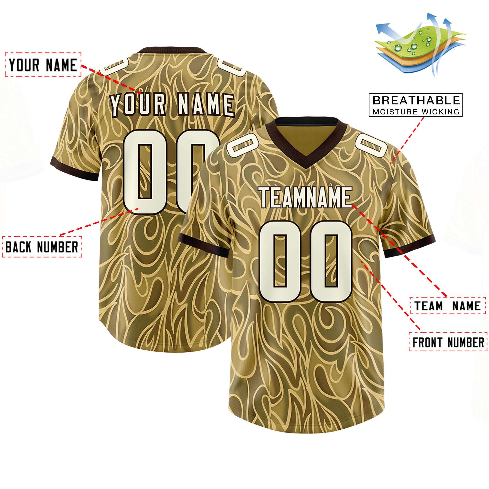 Custom Khaki Personalized Printed Graffiti Pattern Design Authentic American Football Jersey