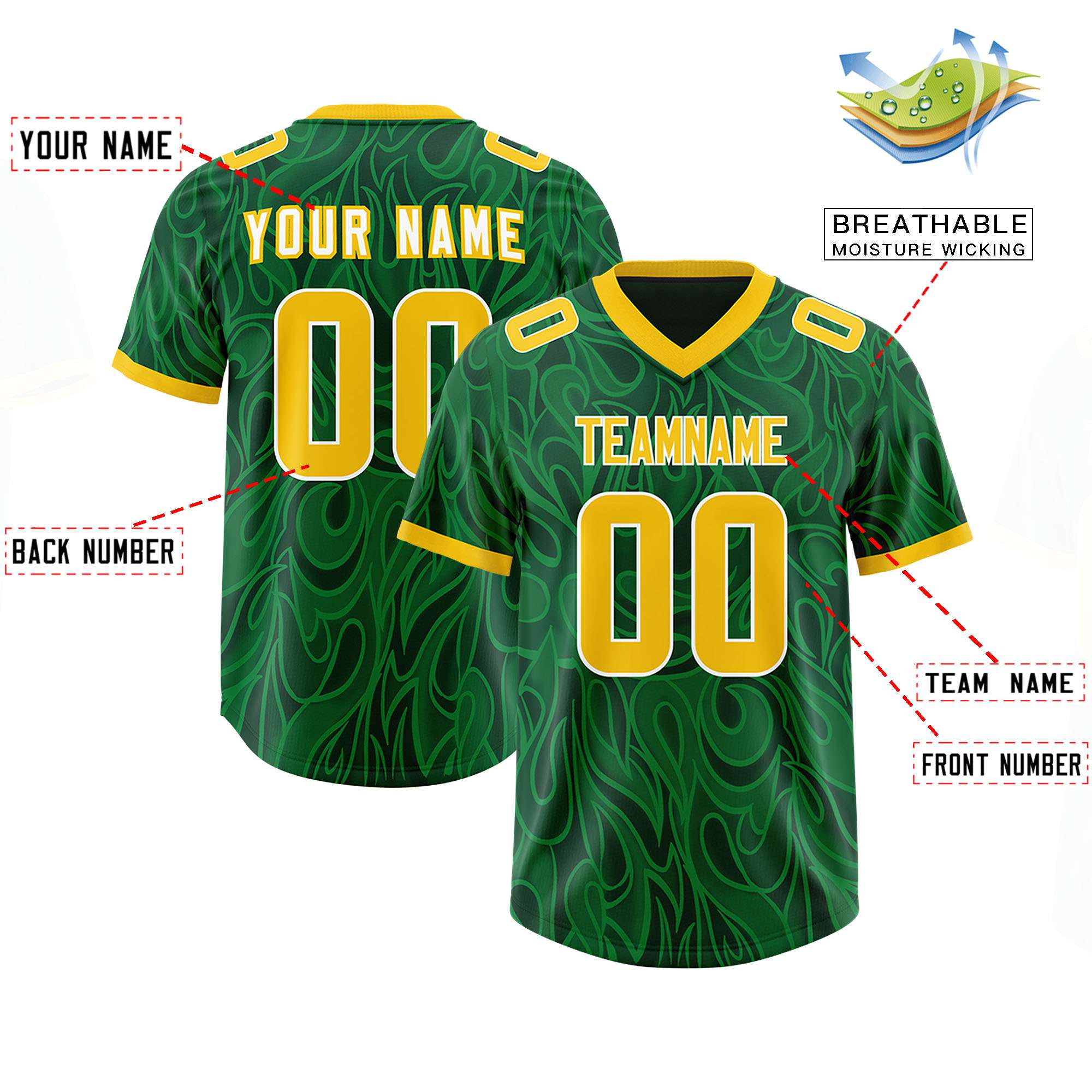 Custom Green Personalized Printed Graffiti Pattern Design Authentic American Football Jersey