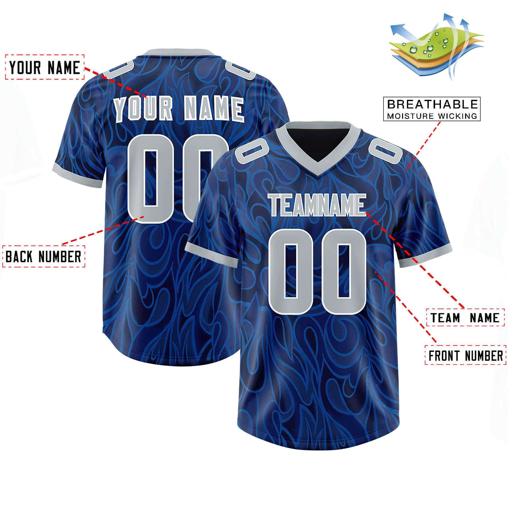 Custom Navy Personalized Printed Graffiti Pattern Design Authentic American Football Jersey