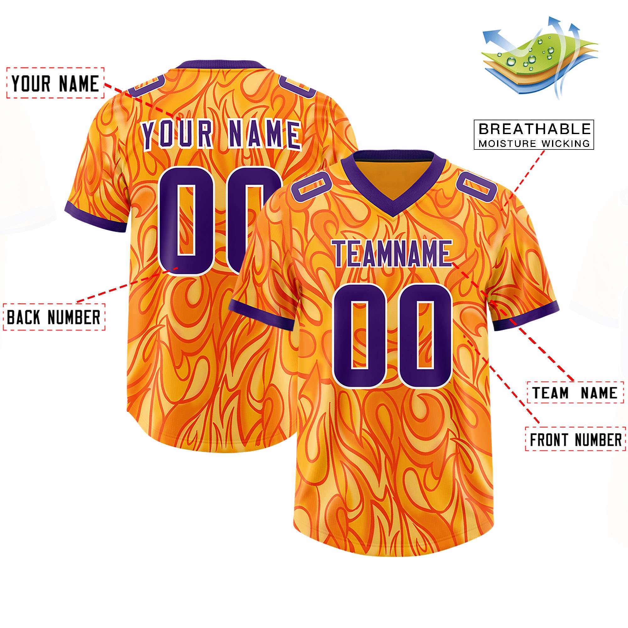 Custom Yellow Personalized Printed Graffiti Pattern Design Authentic American Football Jersey