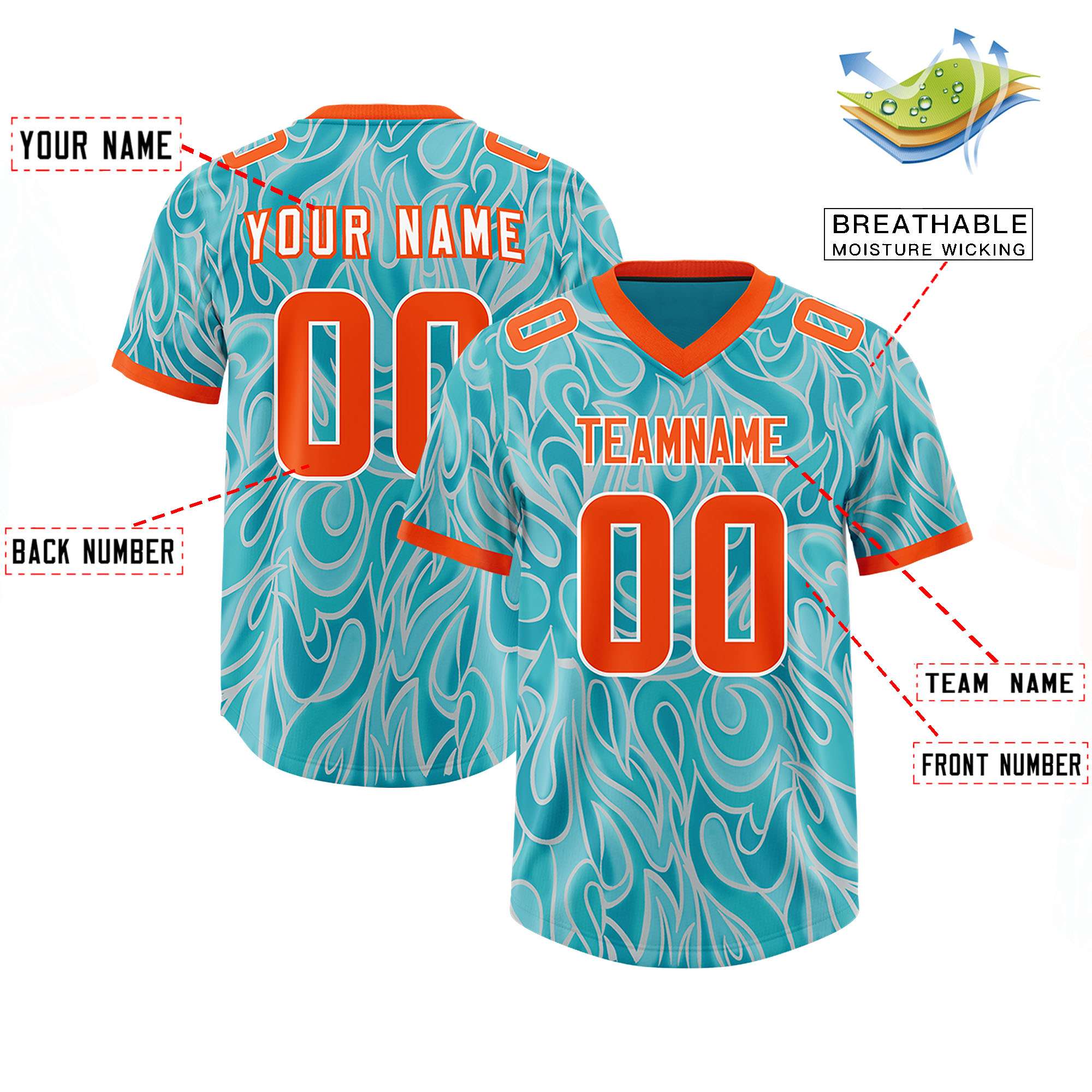 Custom Teal Personalized Printed Graffiti Pattern Design Authentic American Football Jersey