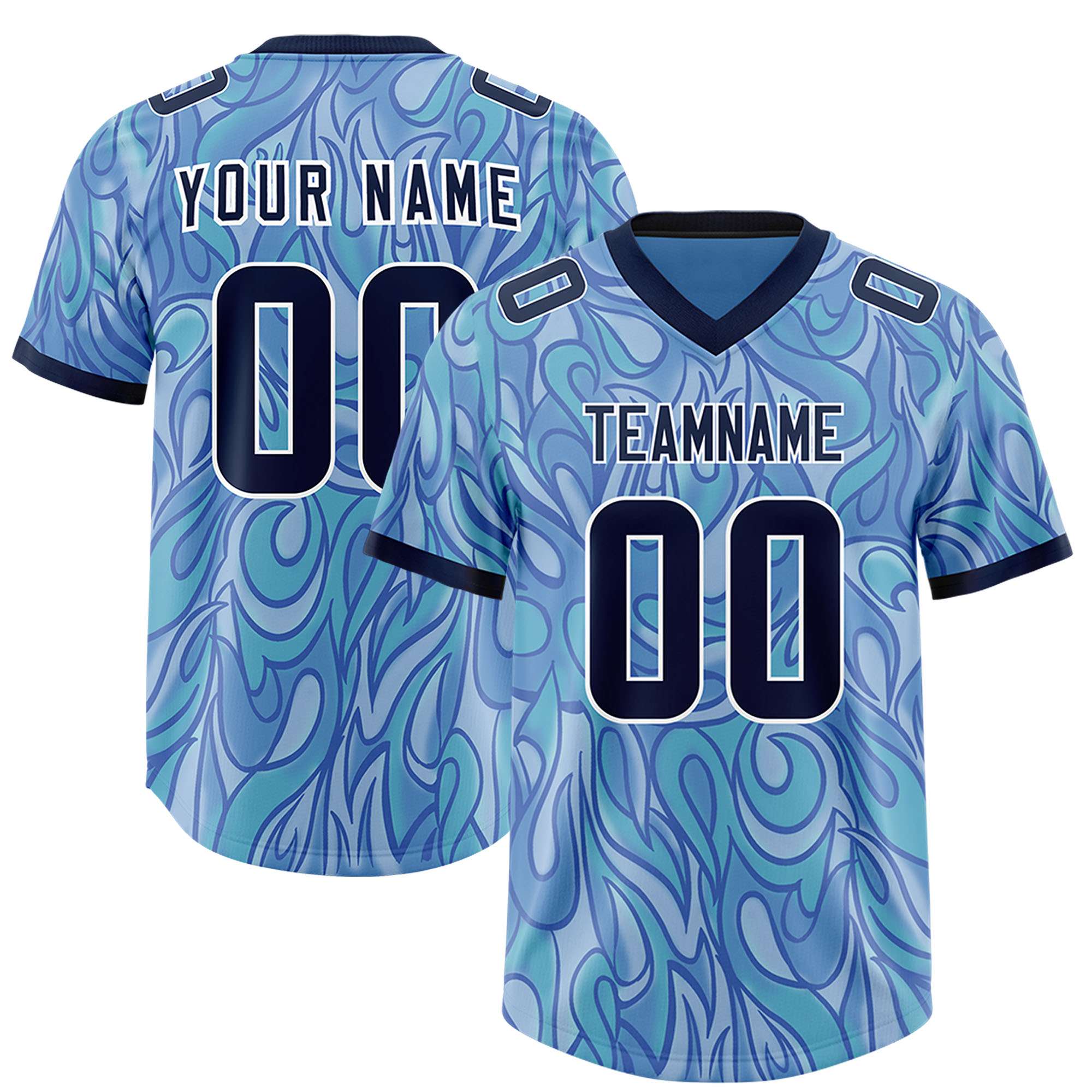 Custom Light Blue Personalized Printed Graffiti Pattern Design Authentic American Football Jersey