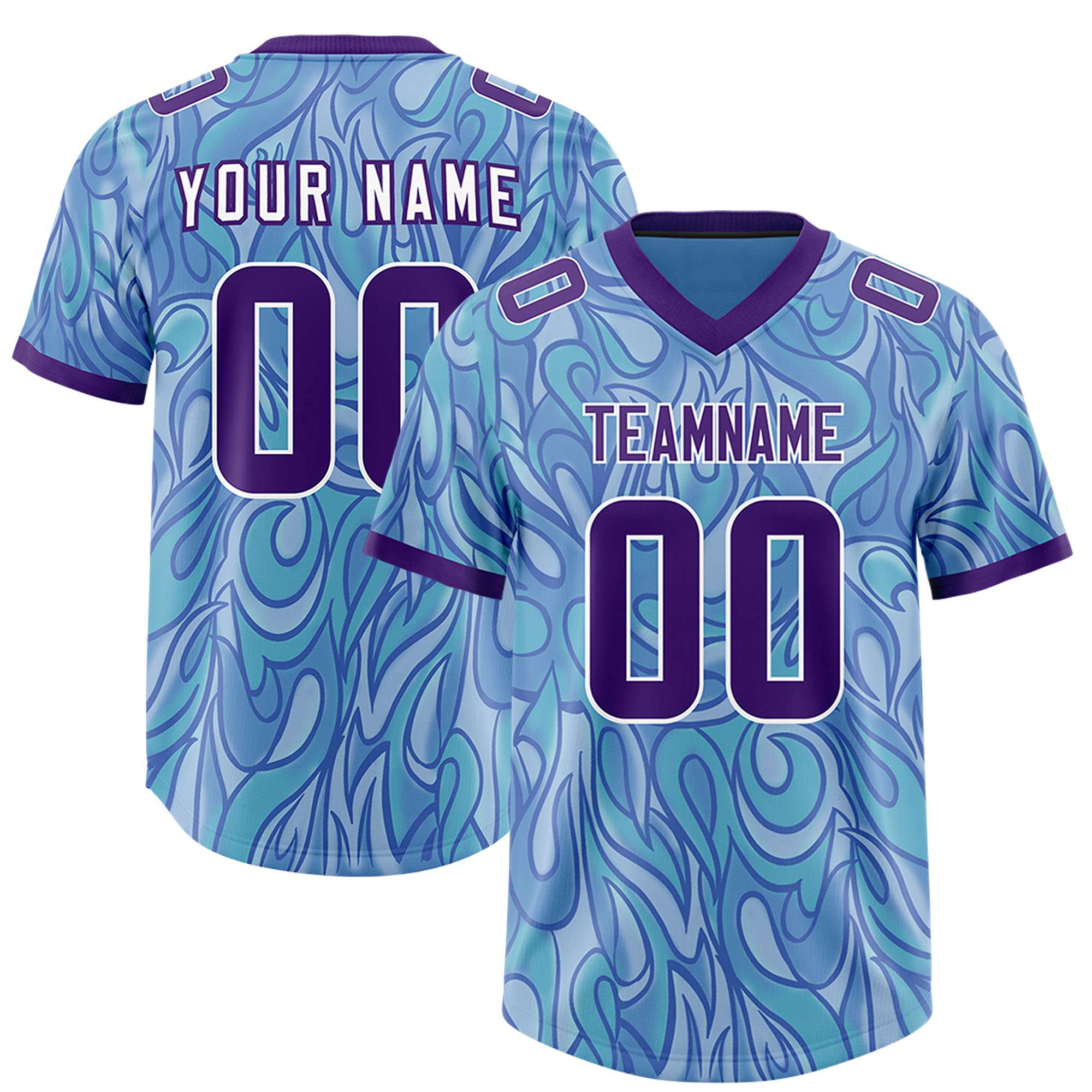 Custom Light Blue Personalized Printed Graffiti Pattern Design Authentic American Football Jersey