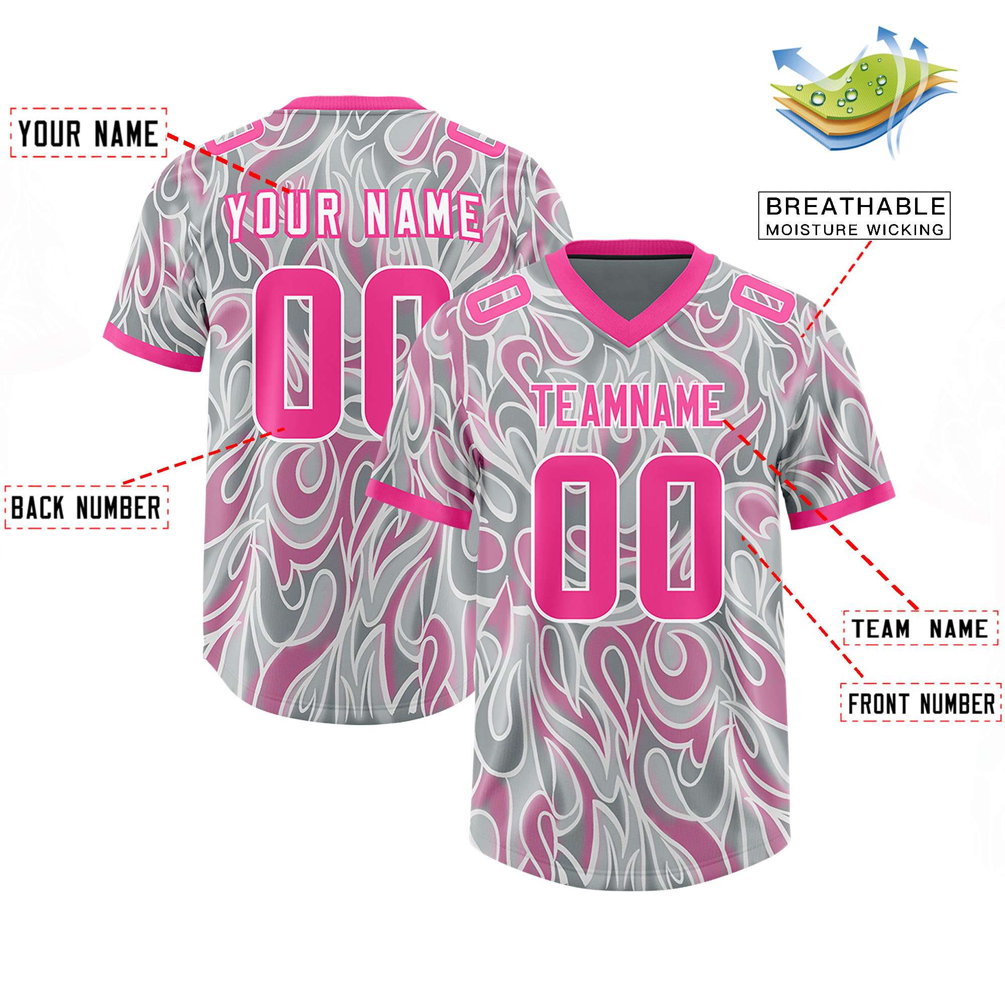 Custom Grey Personalized Printed Graffiti Pattern Design Authentic American Football Jersey