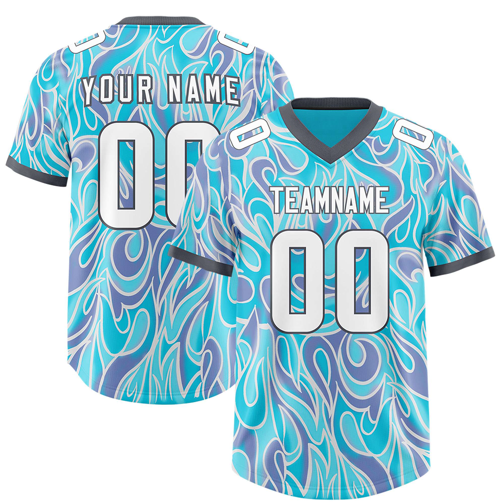 Custom Sky Blue Personalized Printed Graffiti Pattern Design Authentic American Football Jersey