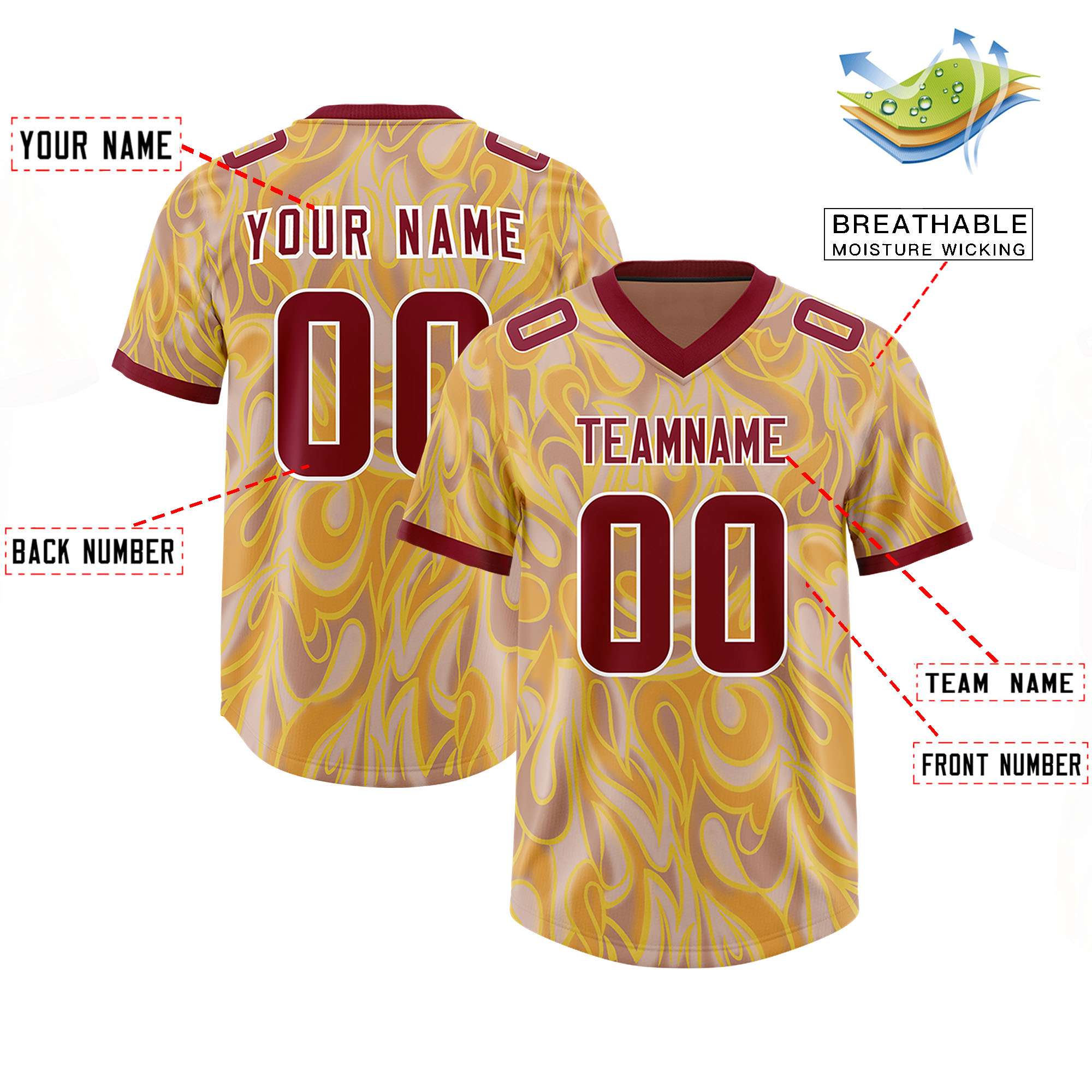 Custom Khaki Personalized Printed Graffiti Pattern Design Authentic American Football Jersey