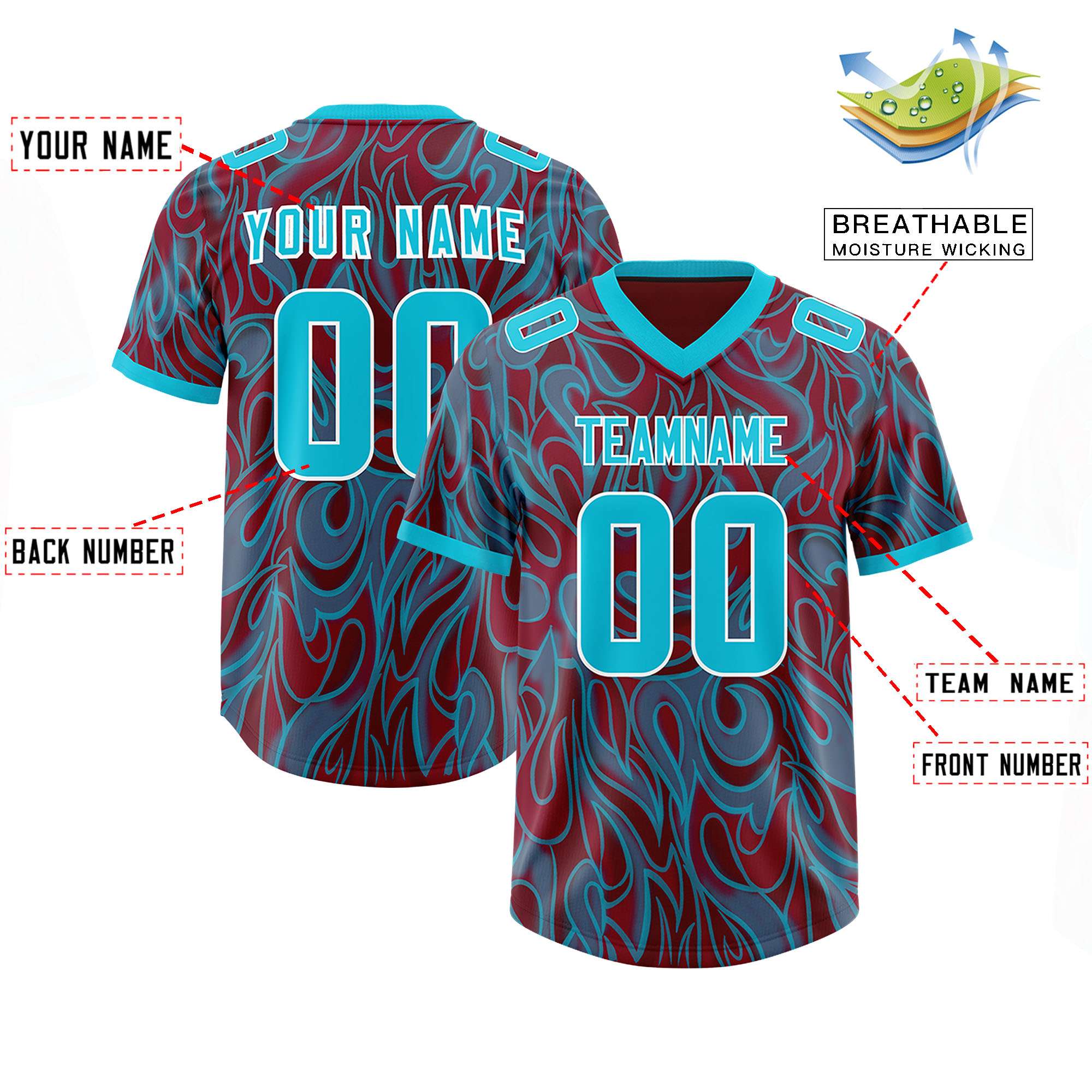 Custom Crimson Personalized Printed Graffiti Pattern Design Authentic American Football Jersey