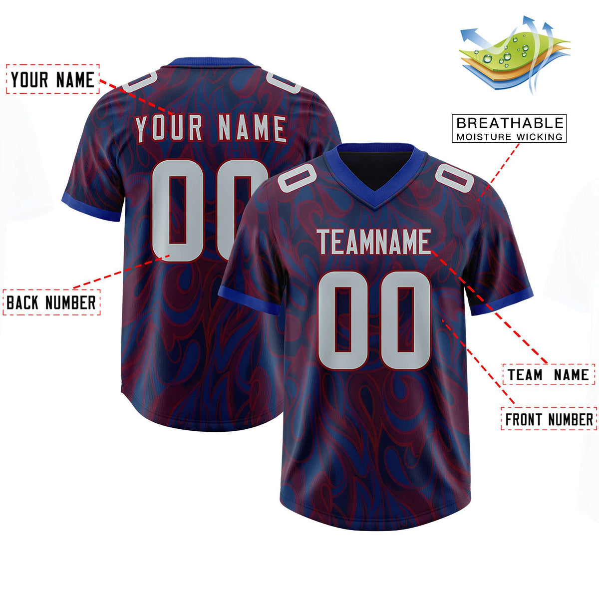 Custom Navy Personalized Printed Graffiti Pattern Design Authentic American Football Jersey