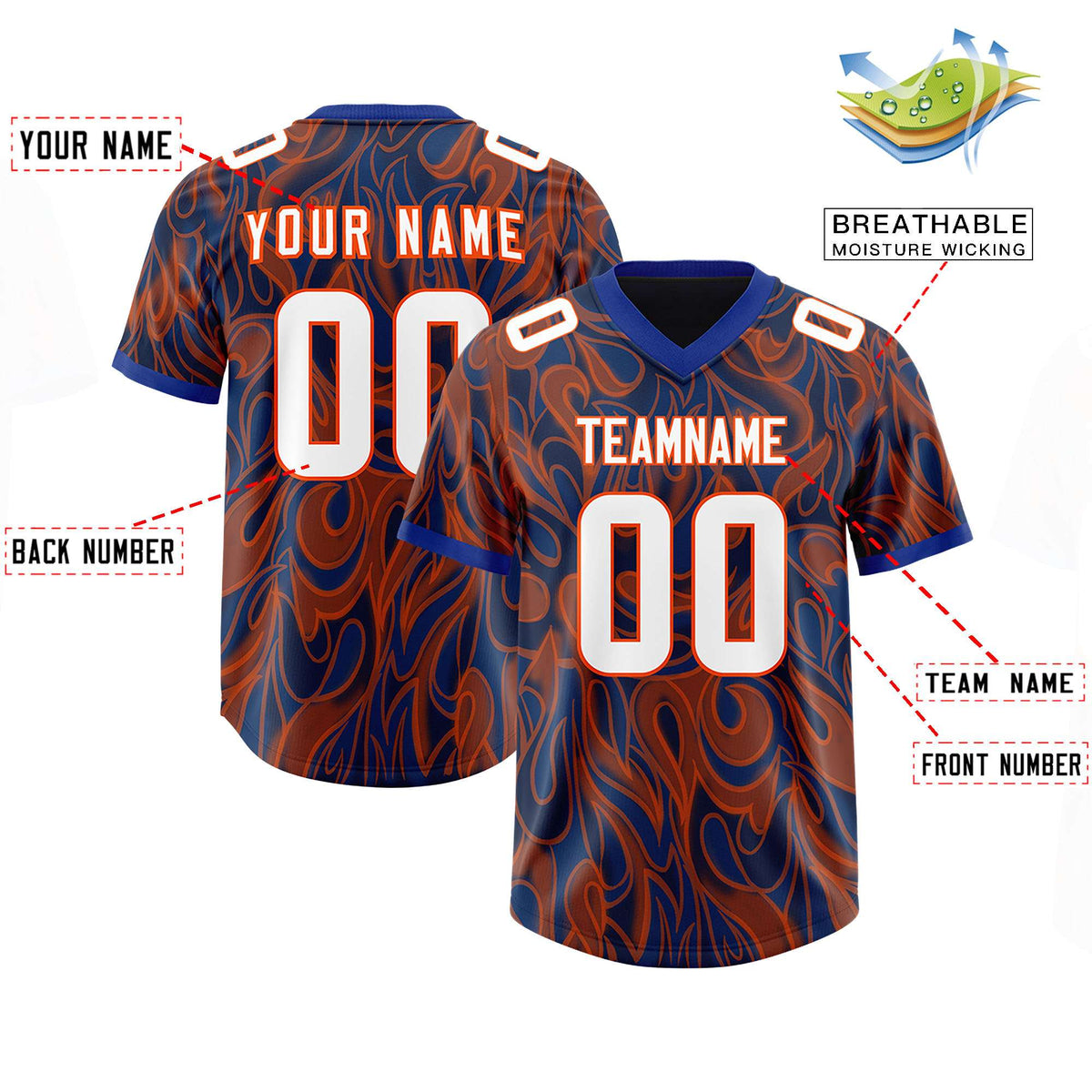 Custom Navy Personalized Printed Graffiti Pattern Design Authentic American Football Jersey