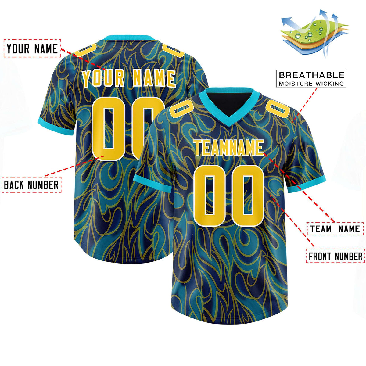 Custom Navy Personalized Printed Graffiti Pattern Design Authentic American Football Jersey