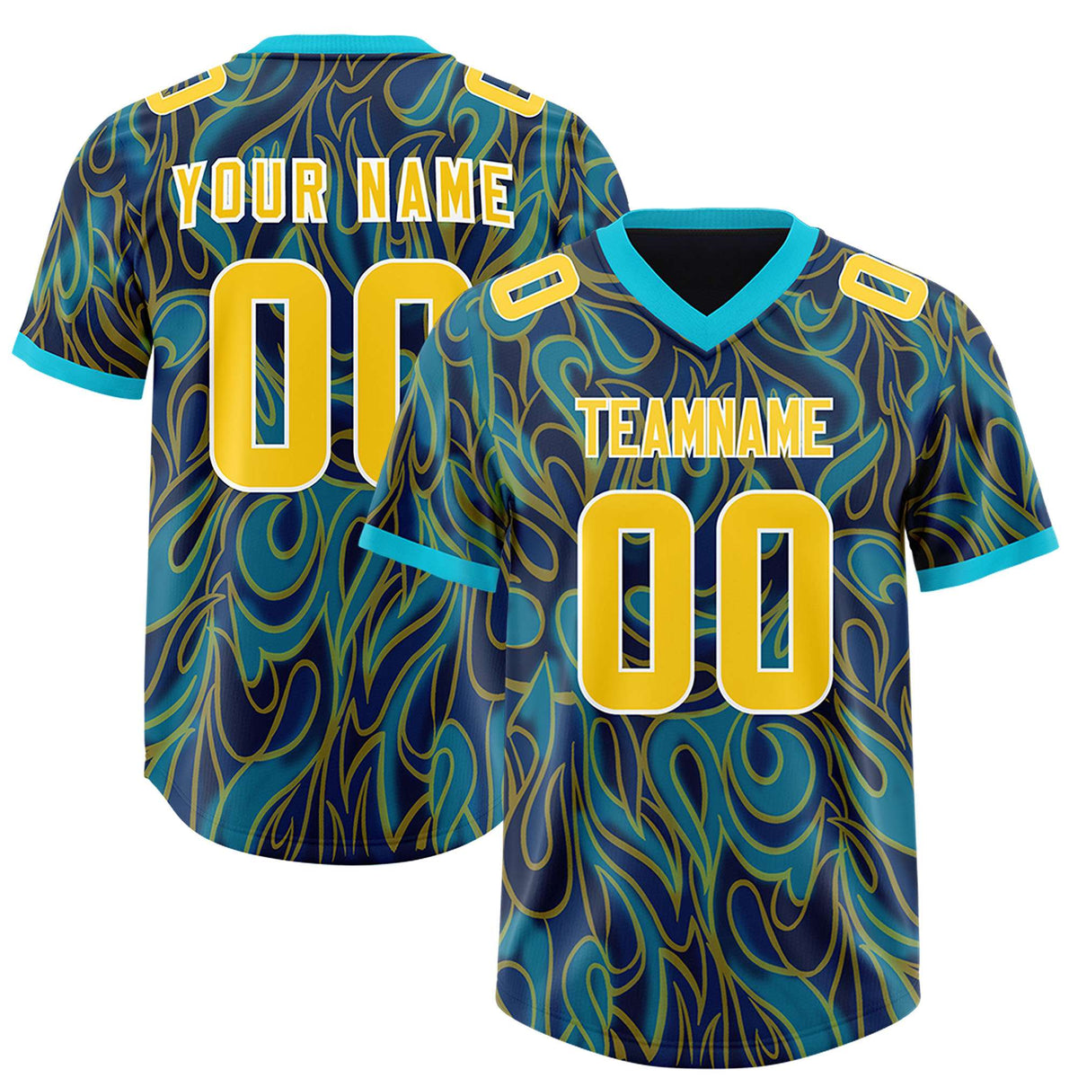Custom Navy Personalized Printed Graffiti Pattern Design Authentic American Football Jersey