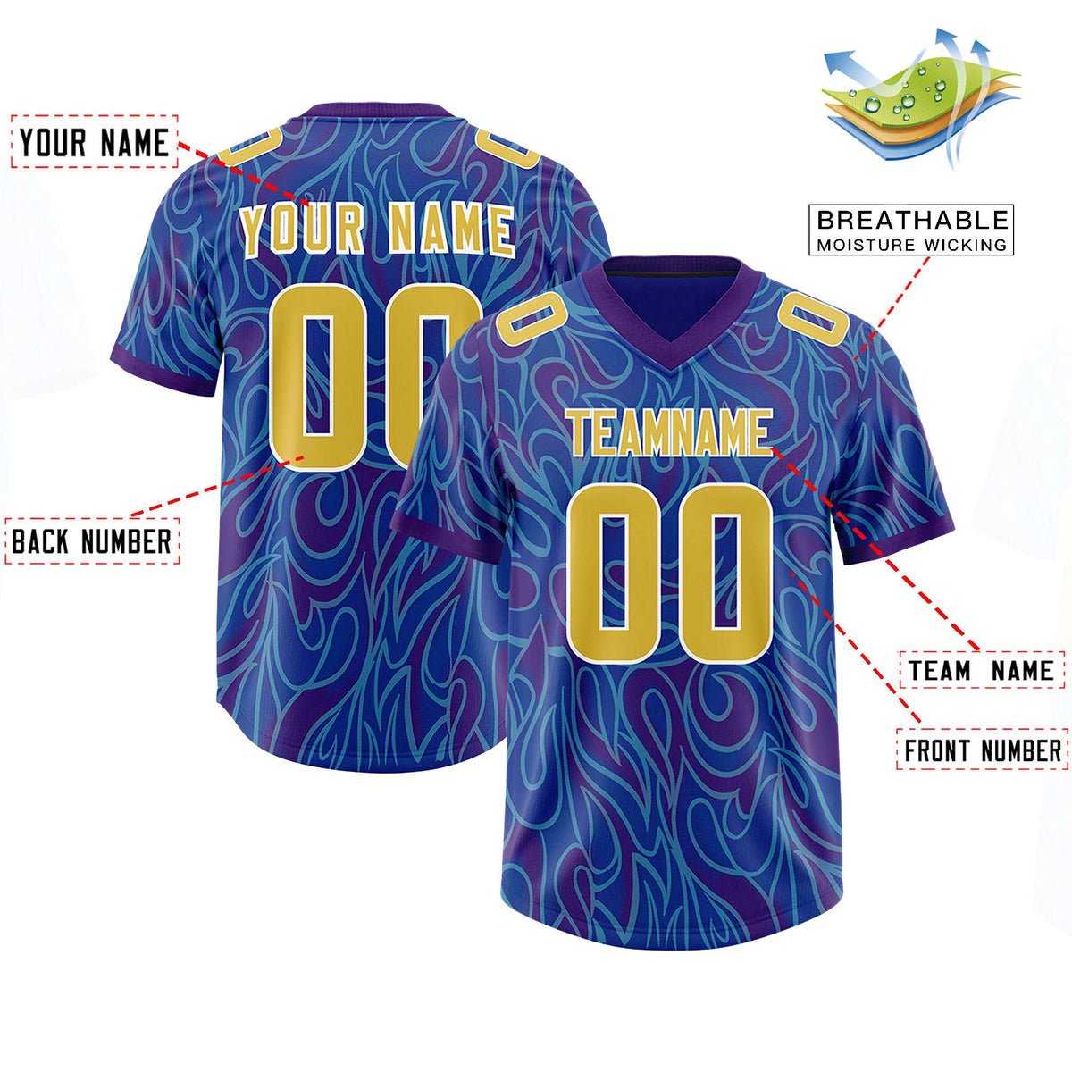 Custom Royal Personalized Printed Graffiti Pattern Design Authentic American Football Jersey