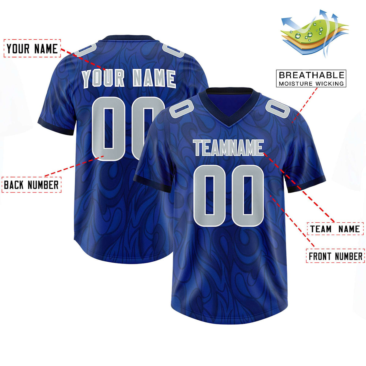 Custom Royal Personalized Printed Graffiti Pattern Design Authentic American Football Jersey