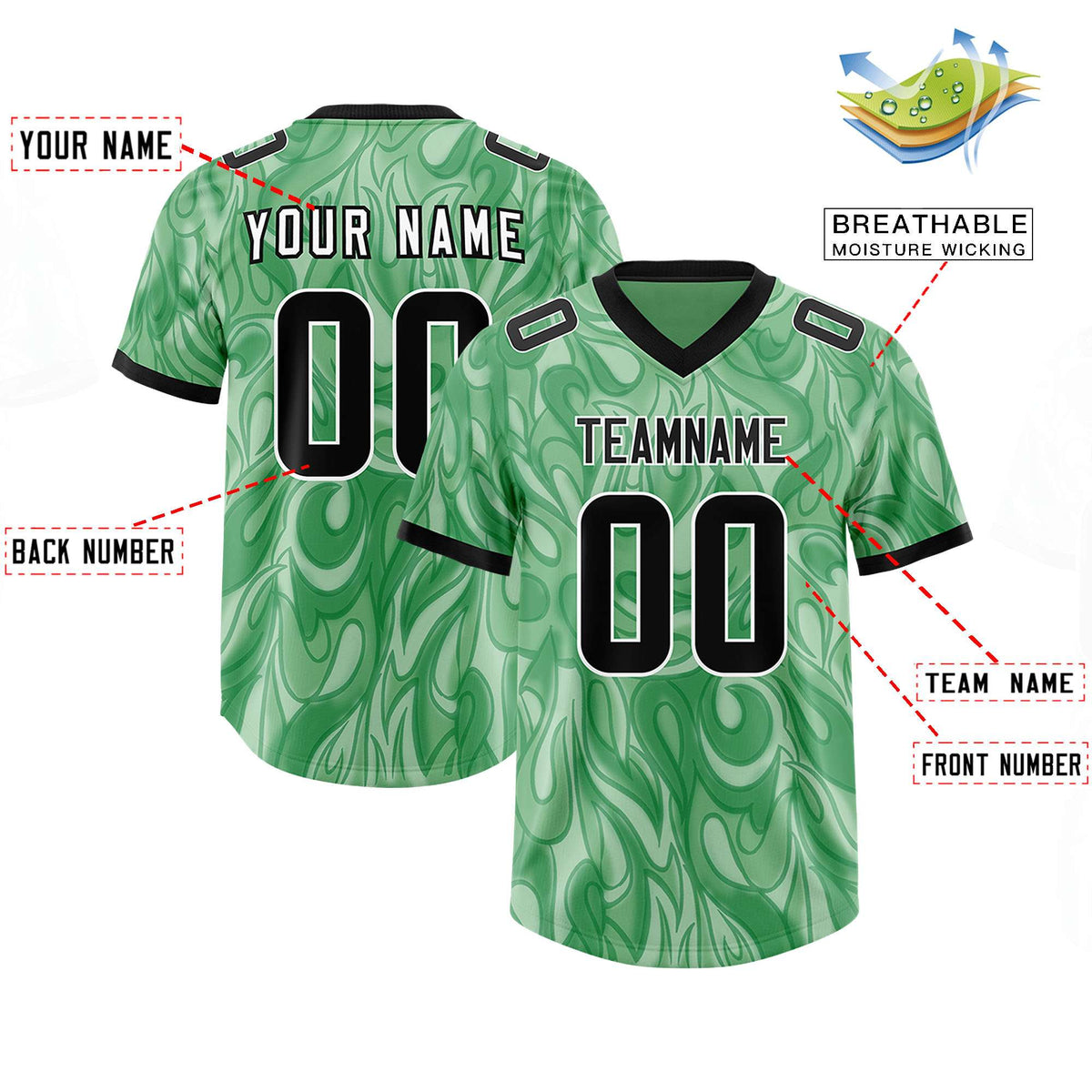 Custom Green Personalized Printed Graffiti Pattern Design Authentic American Football Jersey