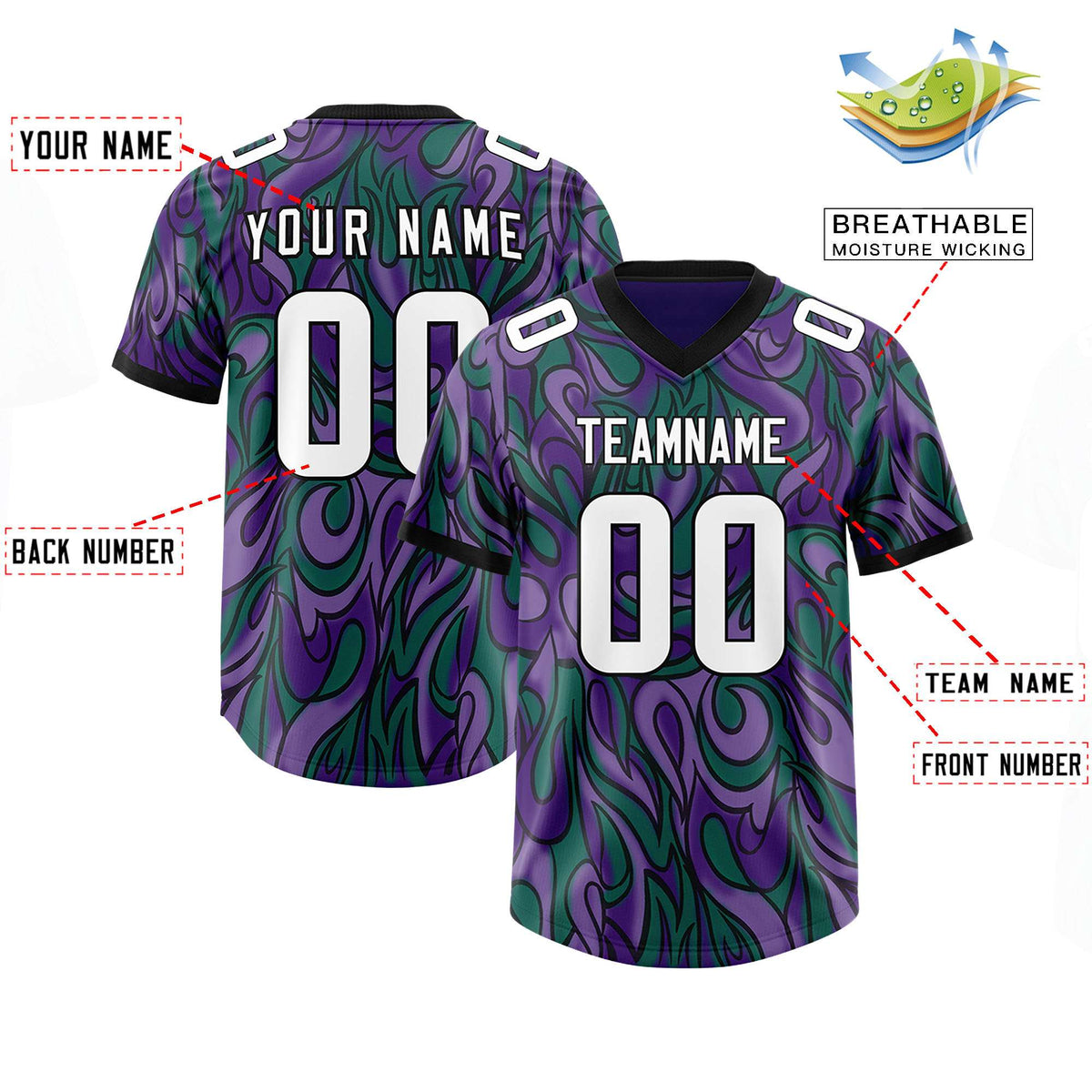 Custom Purple Personalized Printed Graffiti Pattern Design Authentic American Football Jersey