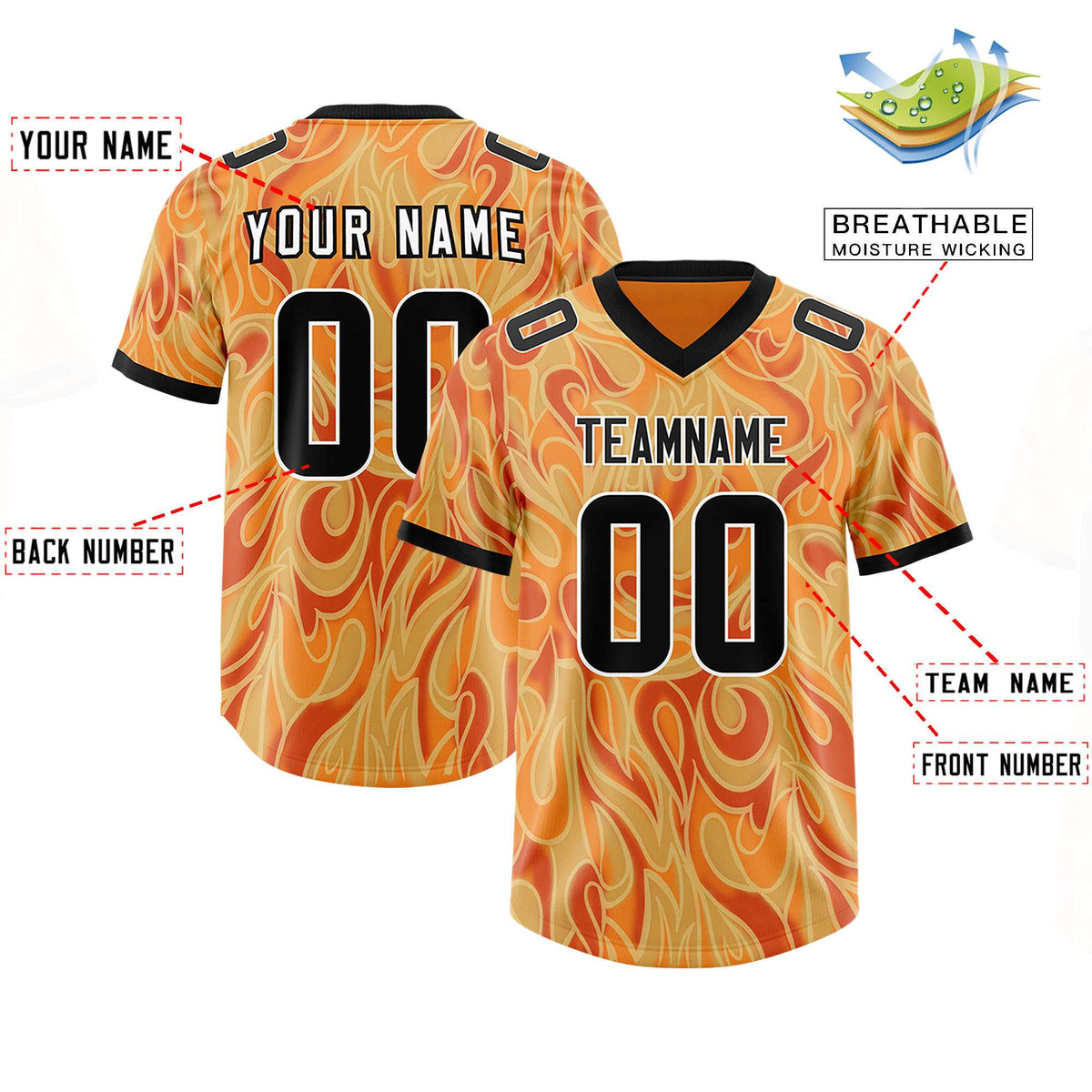 Custom Gold Orange Personalized Printed Graffiti Pattern Design Authentic American Football Jersey
