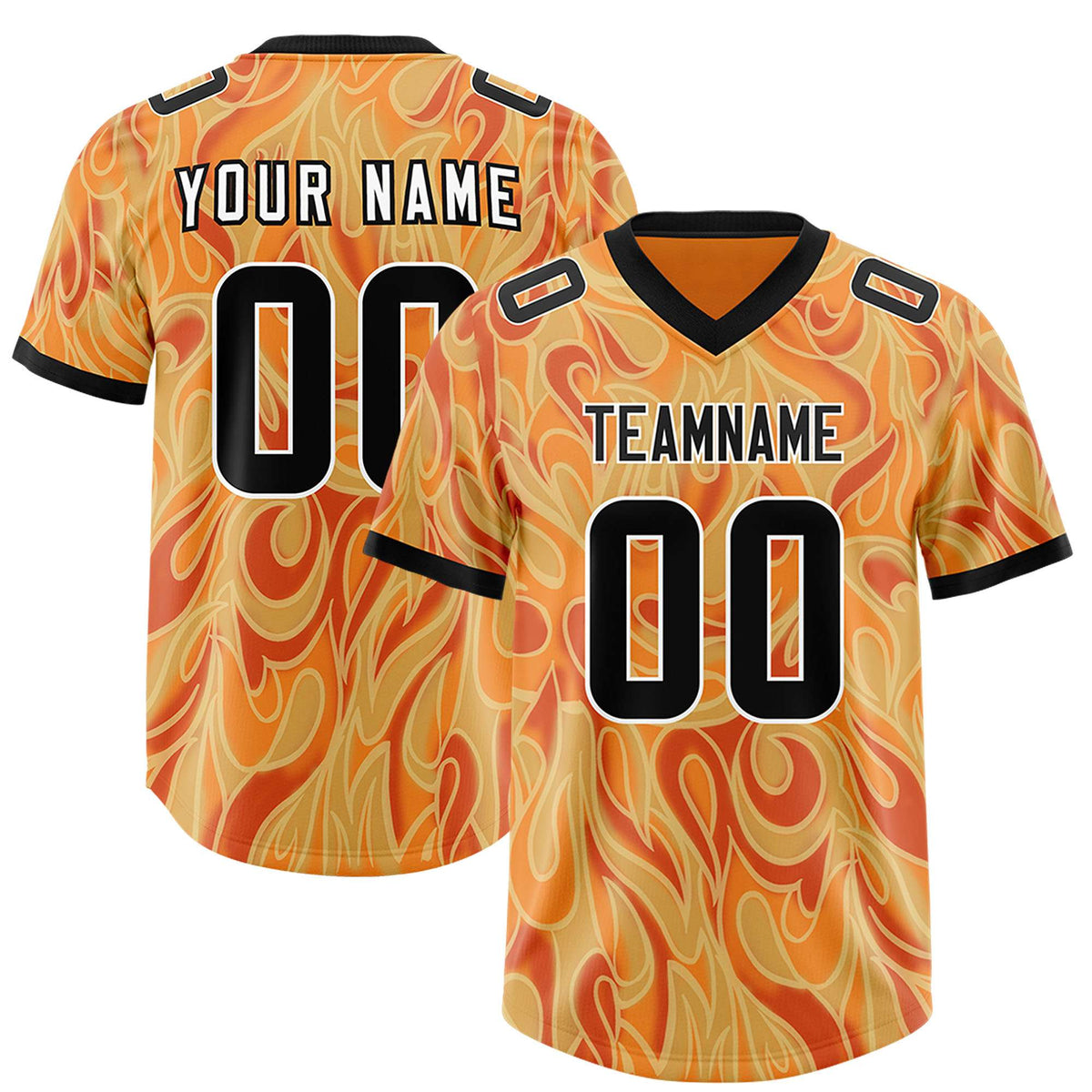 Custom Gold Orange Personalized Printed Graffiti Pattern Design Authentic American Football Jersey