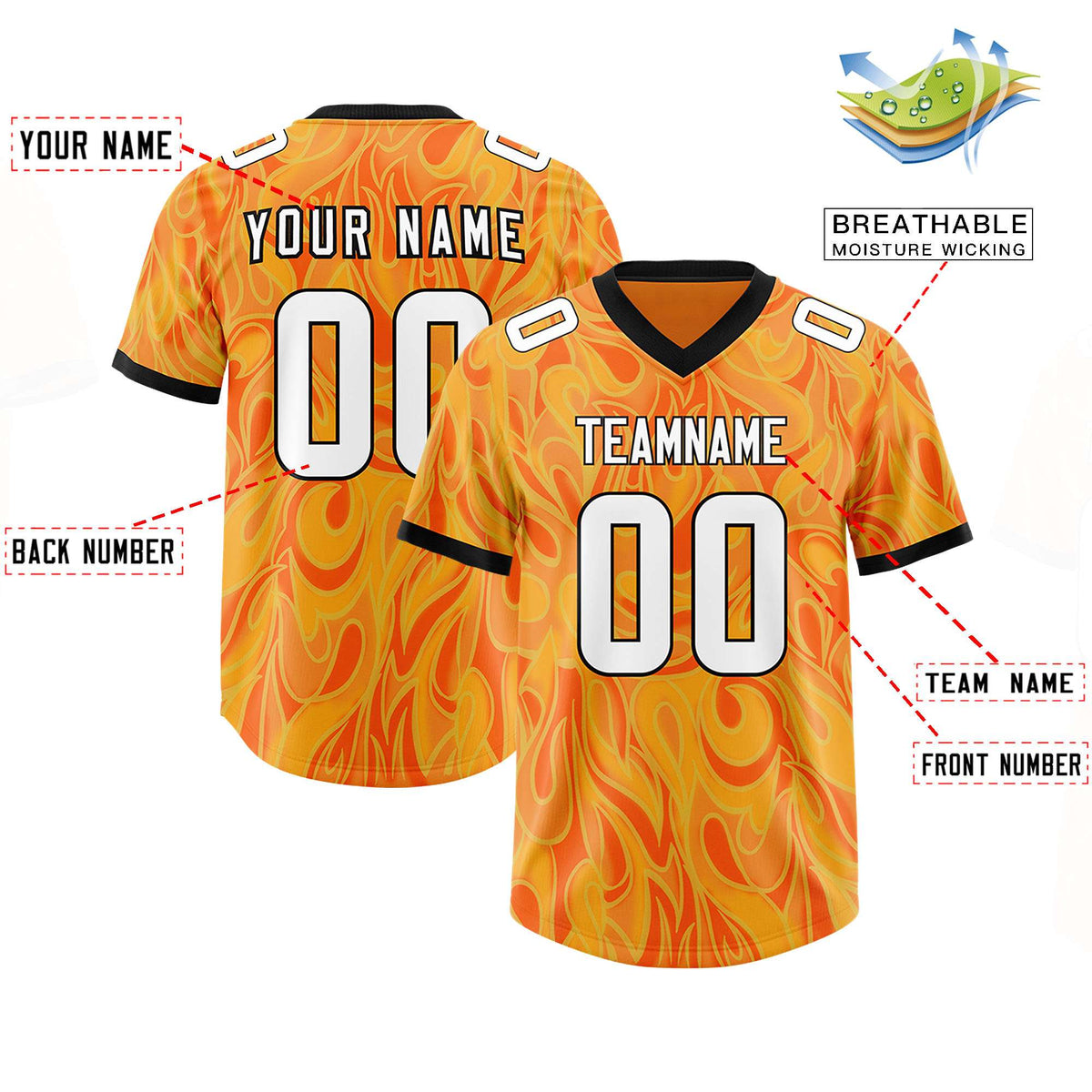 Custom Gold Orange Personalized Printed Graffiti Pattern Design Authentic American Football Jersey