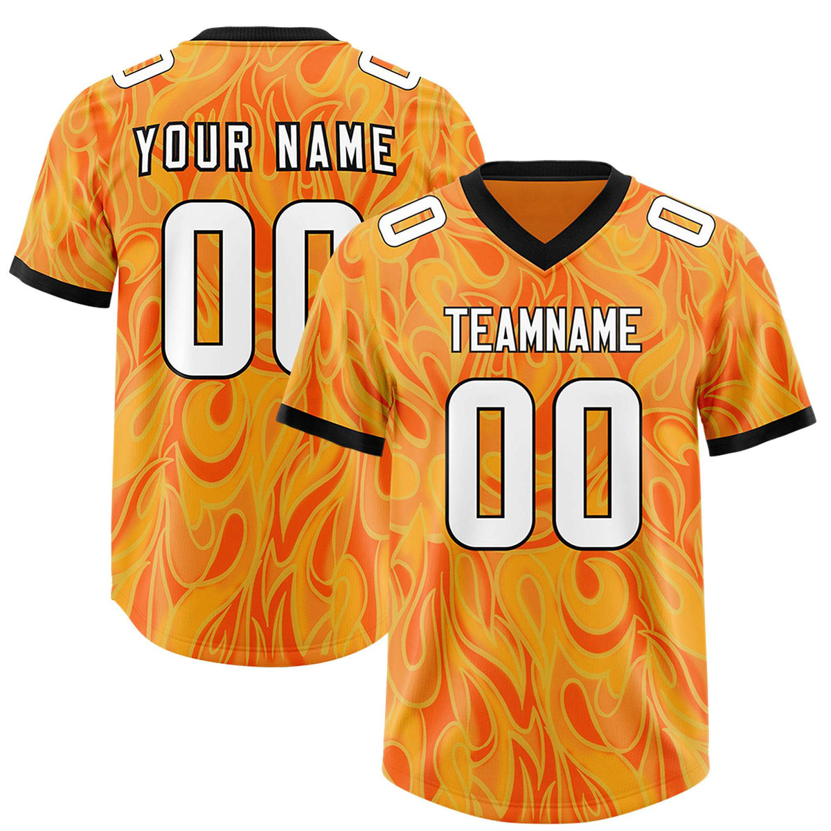 Custom Gold Orange Personalized Printed Graffiti Pattern Design Authentic American Football Jersey