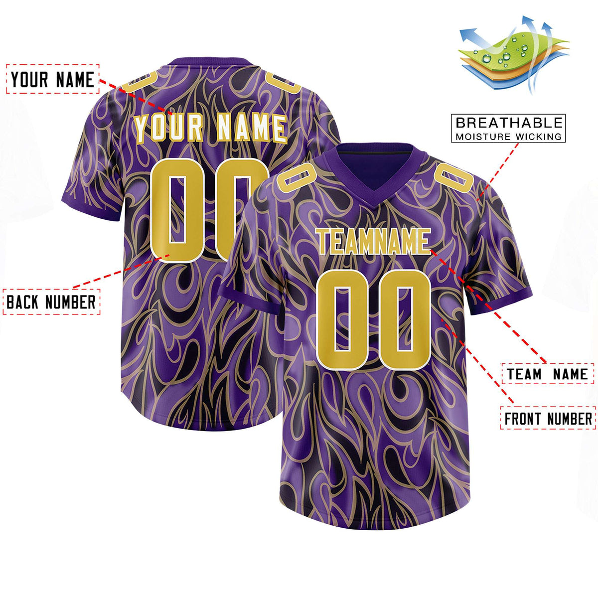 Custom Purple Personalized Printed Graffiti Pattern Design Authentic American Football Jersey